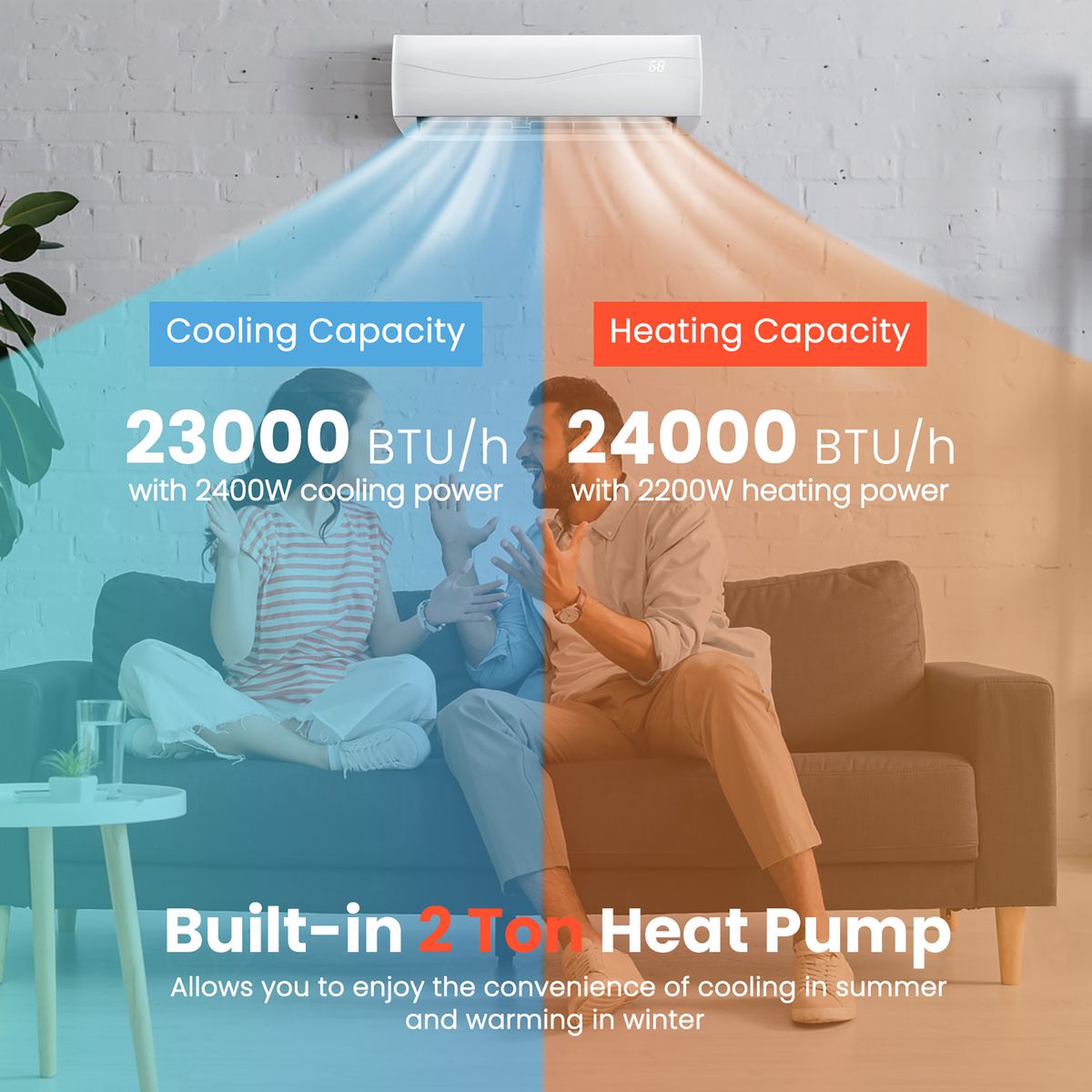 Ductless Mini Split Heating  Air Conditioner  12000 to 24000BTU  24000 BTU Air Conditioner