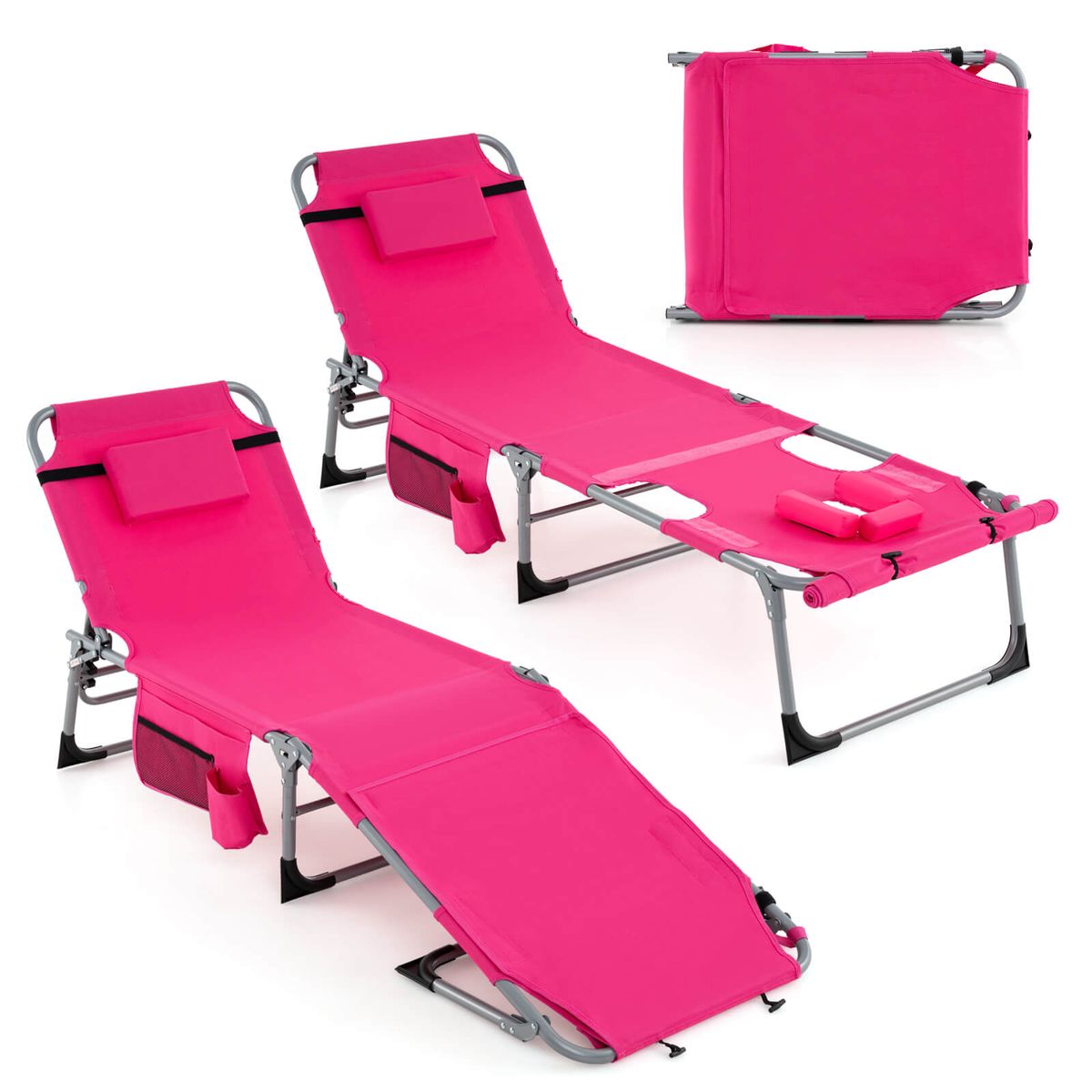 Outdoor Folding Chaise Lounge (1- or 2-Pack) - Lounge Chair- Pink
