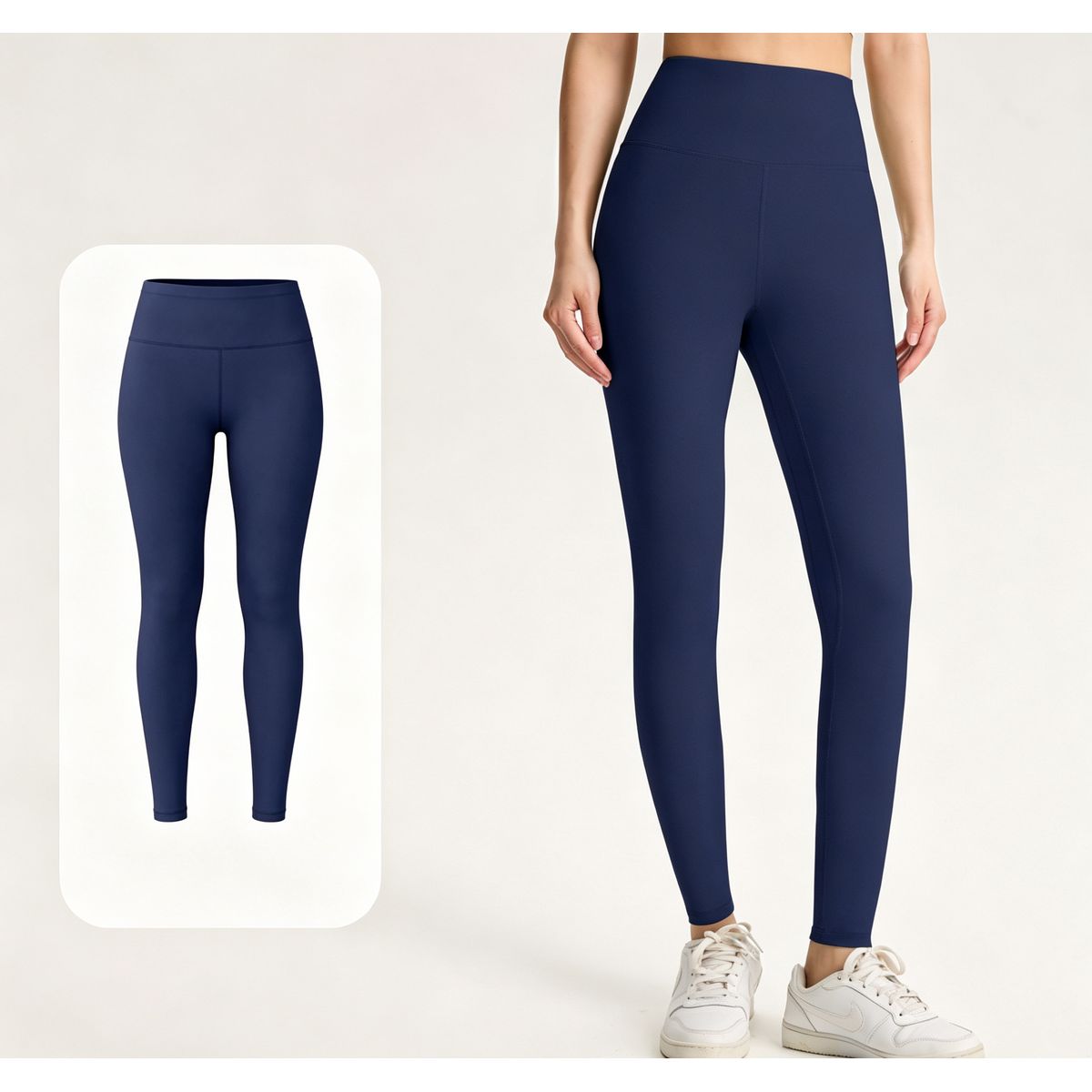 Women's High Waist Yoga Leggings - Navy Blue-M