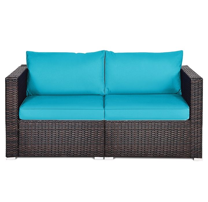 Rattan Outdoor Patio 2-Piece Sectional Sofa - Turquoise