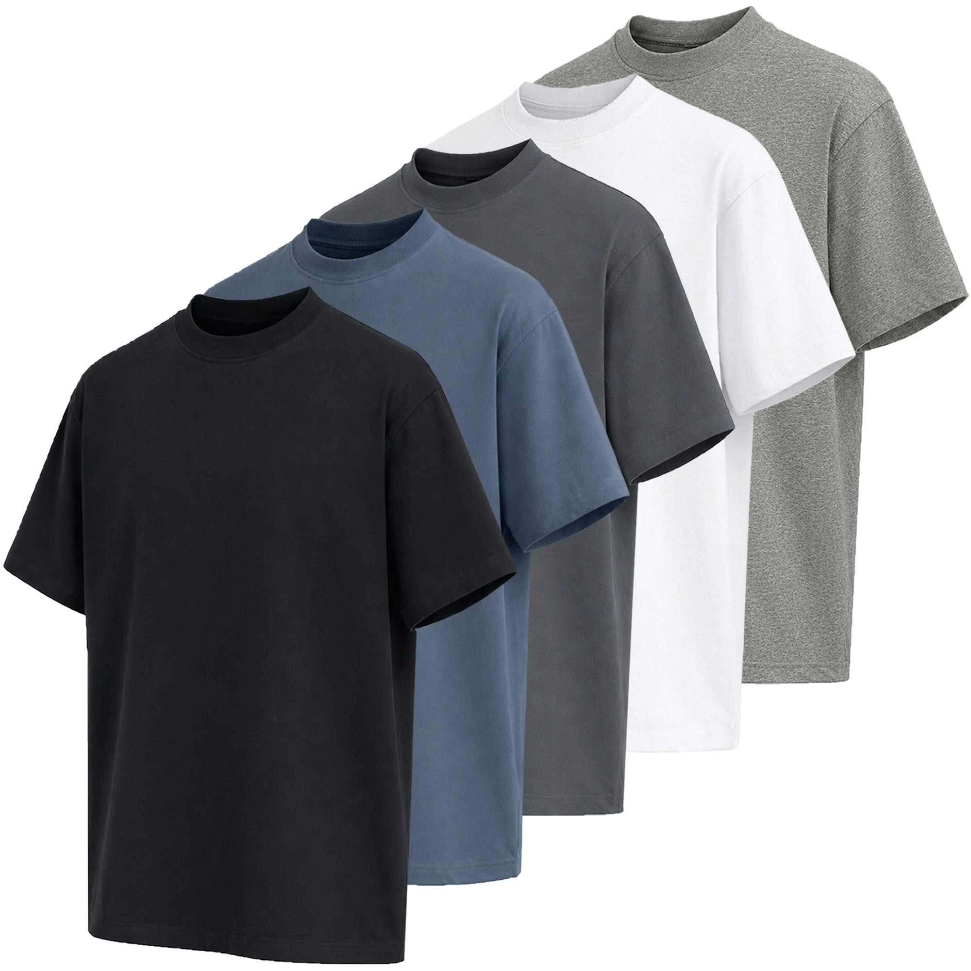 Men's Oversized Crew Neck T-Shirt (5-Pack ) - MLFT-110-BK-BL-DG-WH-HG - M