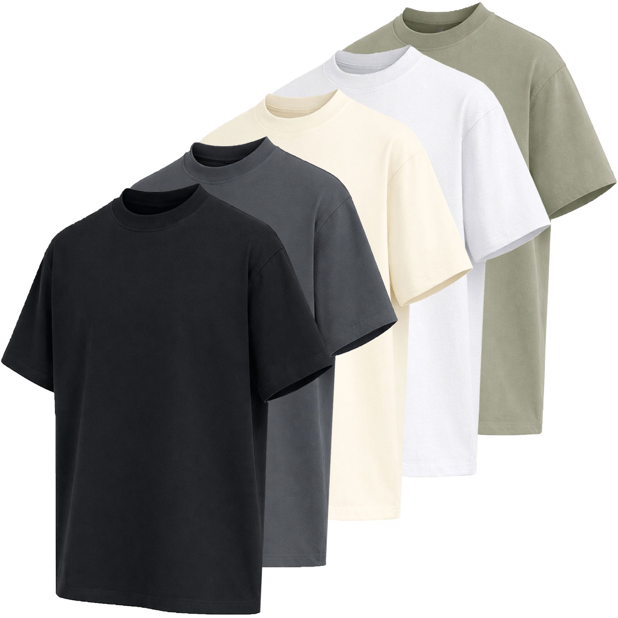 Men's Oversized Crew Neck T-Shirt (5-Pack ) - MLFT-110-BK-DG-IV-WH-OL - S