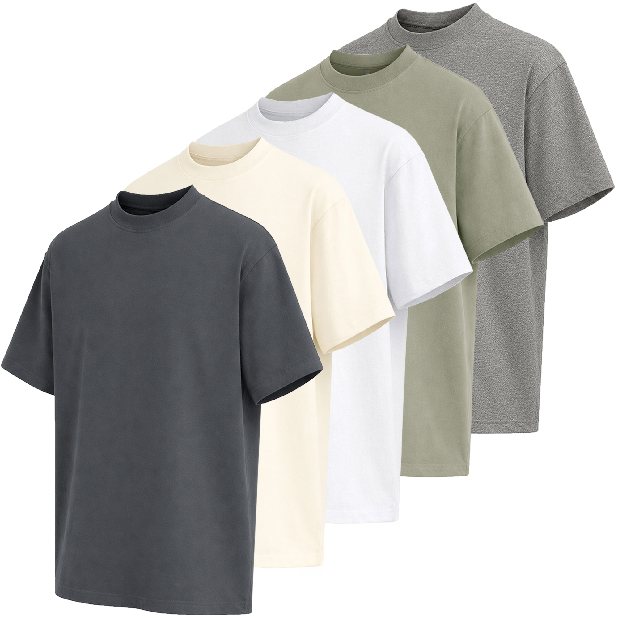 Men's Oversized Crew Neck T-Shirt (5-Pack ) - MLFT-110-DG-IV-WH-OL-HG - L