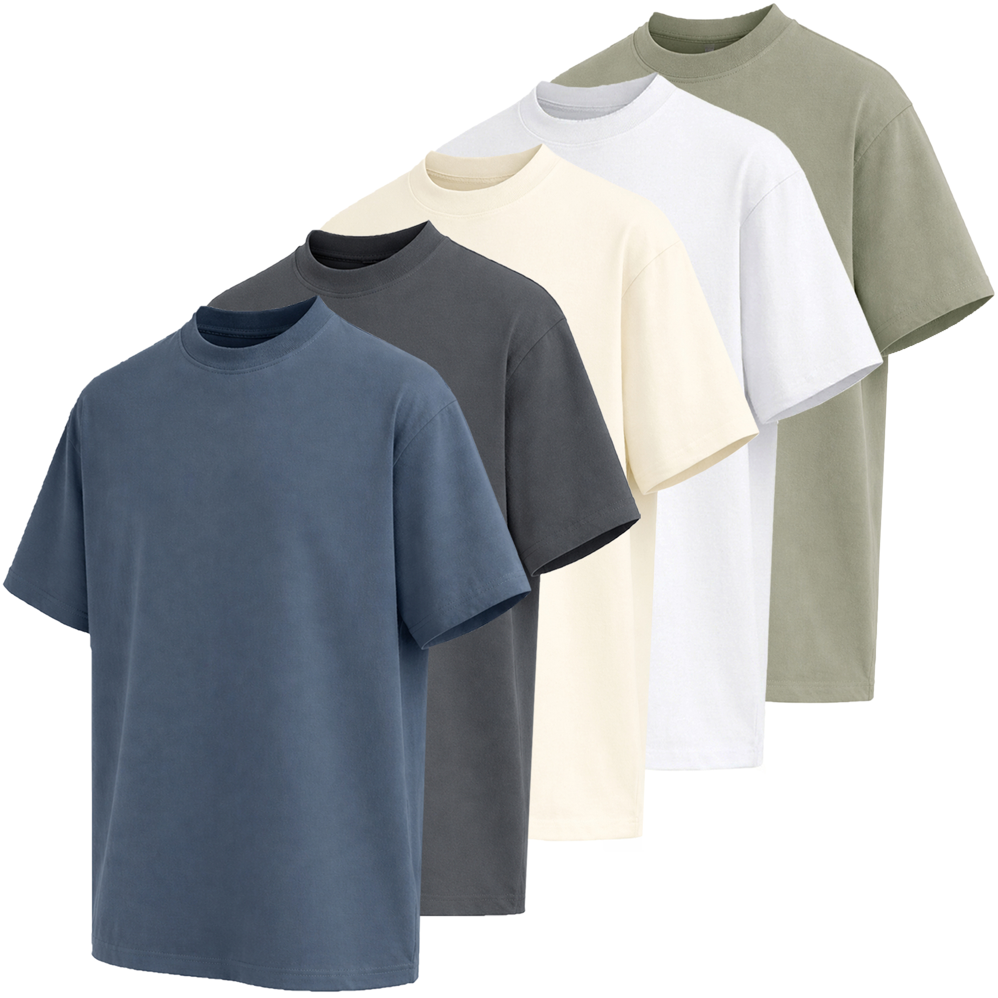 Men's Oversized Crew Neck T-Shirt (5-Pack ) - MLFT-110-BL-DG-IV-WH-OL - L