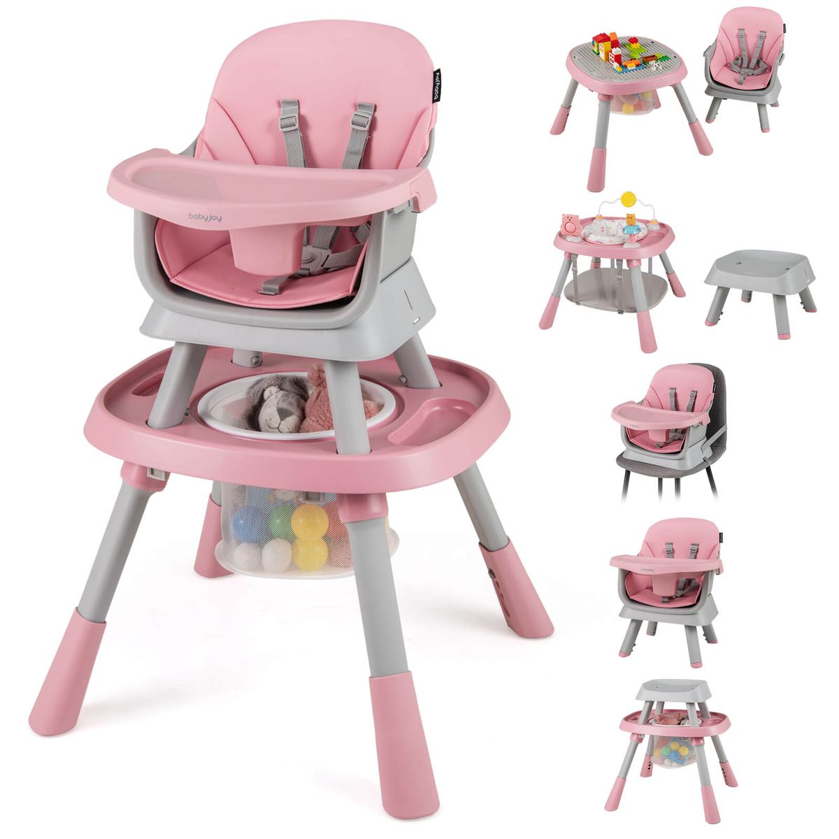 Babyjoy Convertible Baby High Chair - Pink