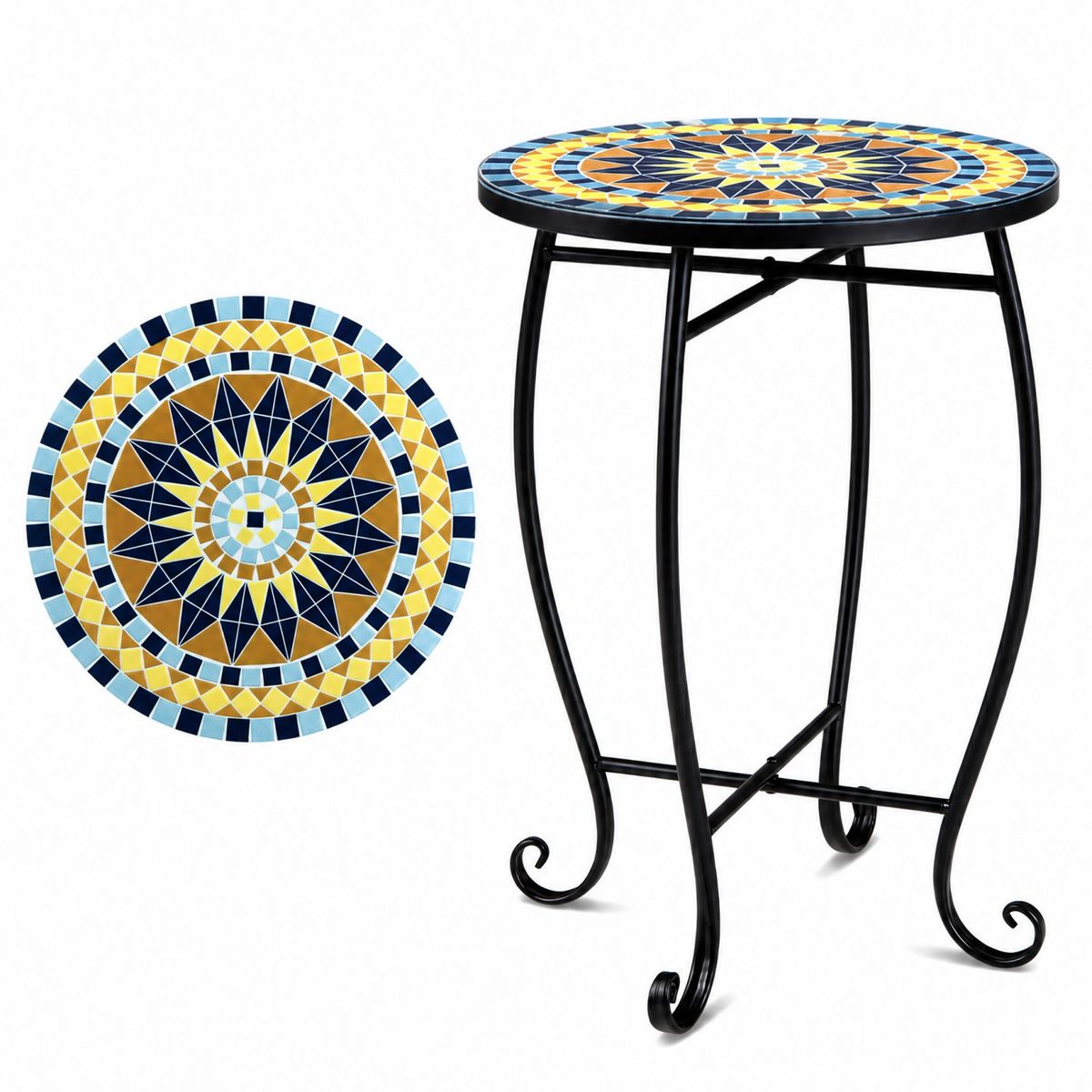 Metal Mosaic Patio Side Table - Yellow & Black