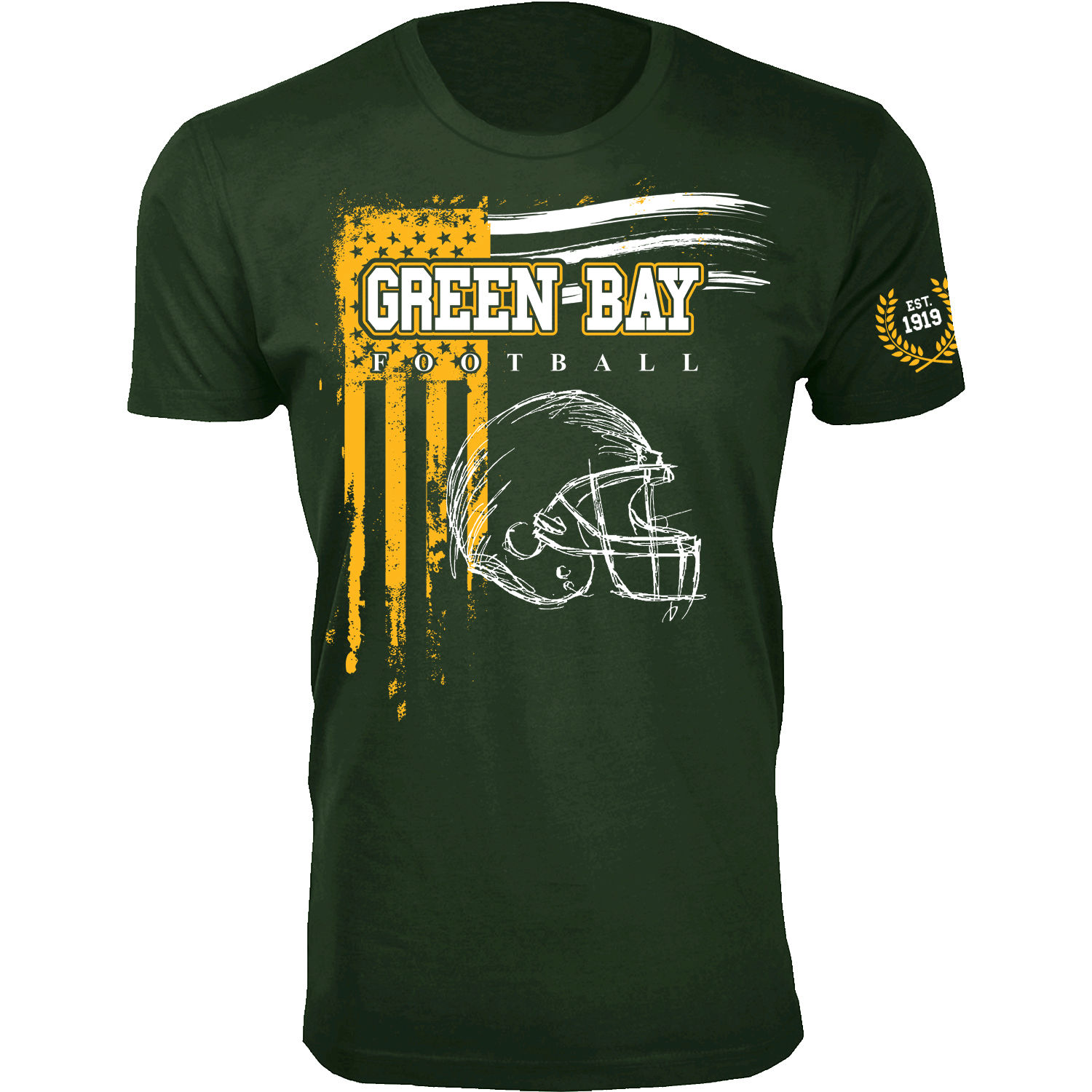 Mens Vintage USA Flag Football TShirt  Green Bay  Forest Green  XL