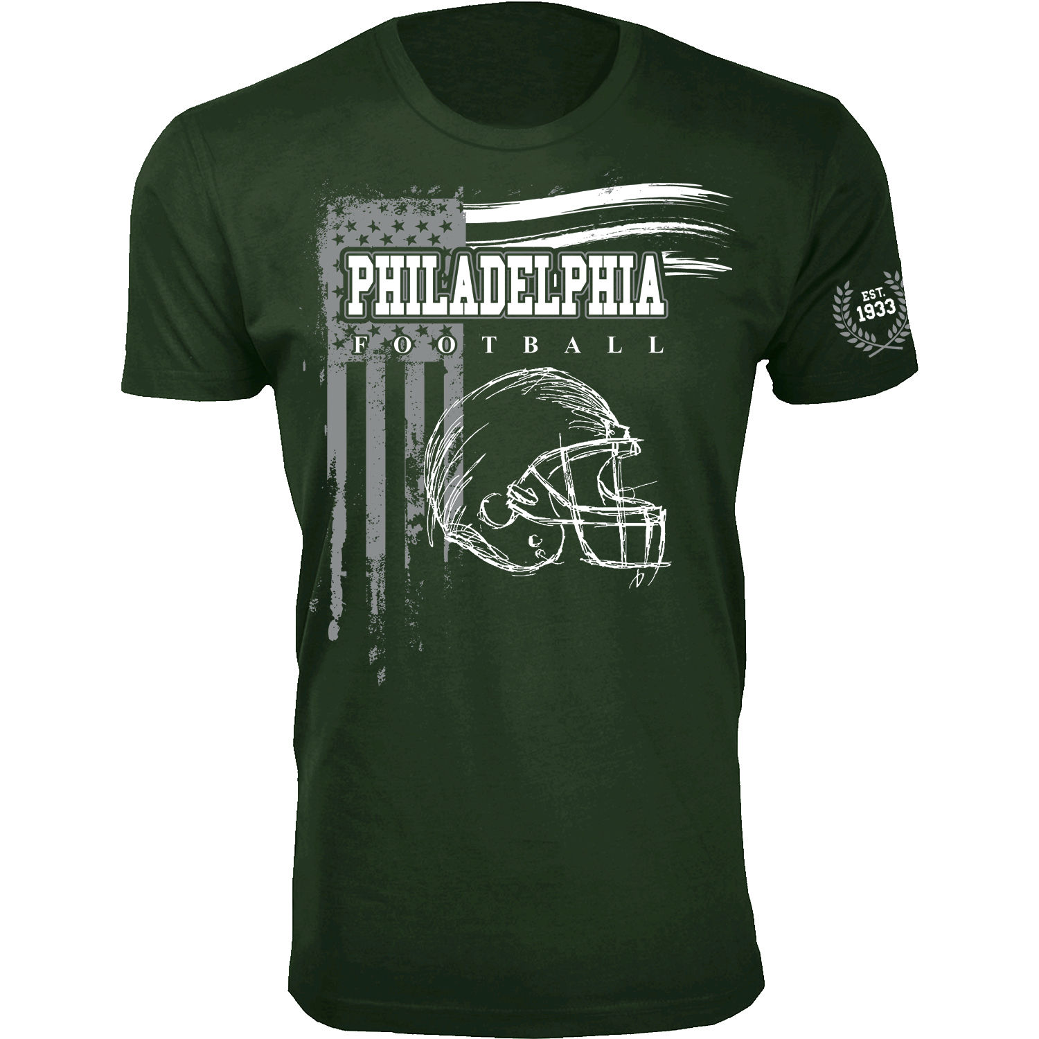 Mens Vintage USA Flag Football TShirt  Philadelphia  Forest Green  XL