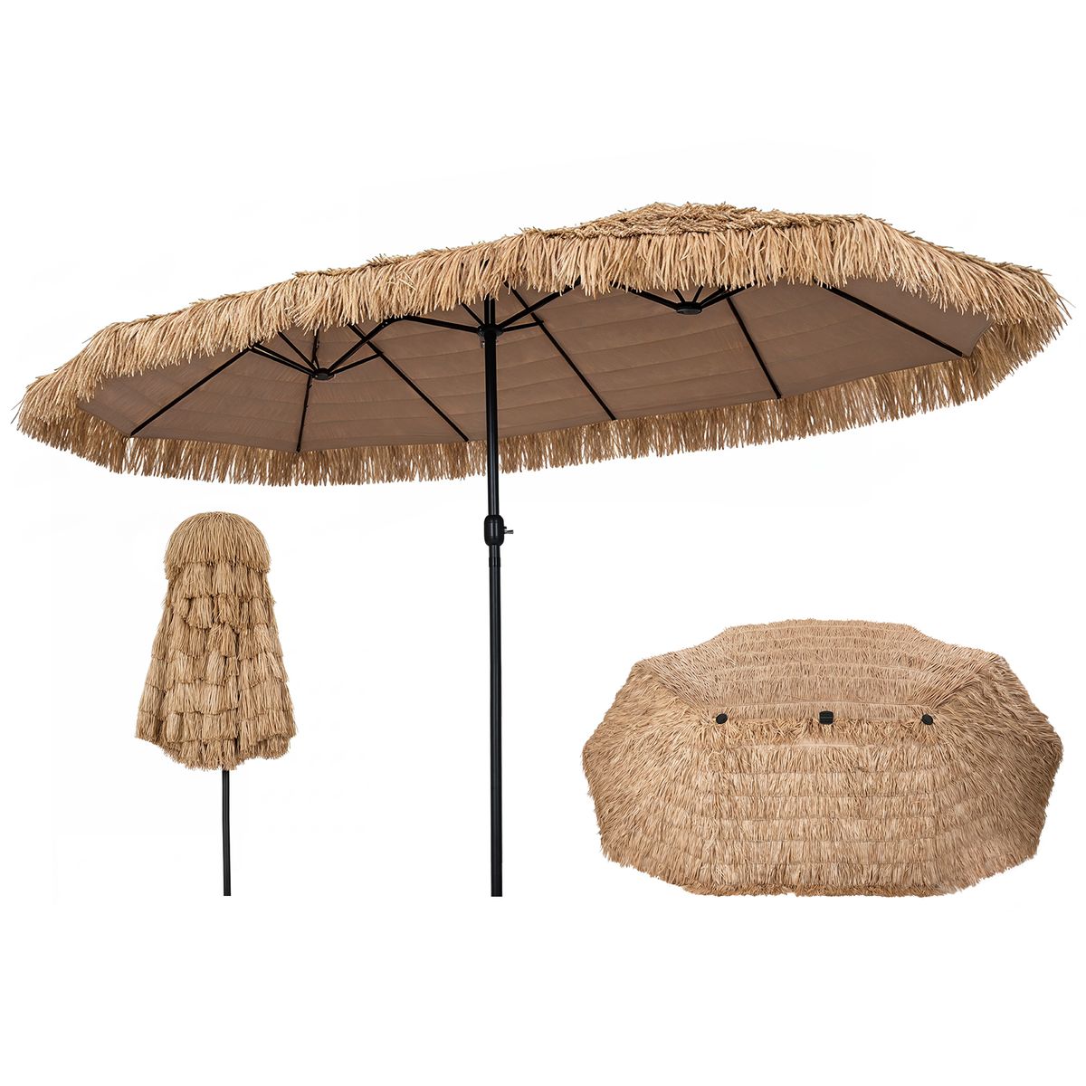 Double-Sided Thatched Tiki Patio Umbrella - Umbrella Only
