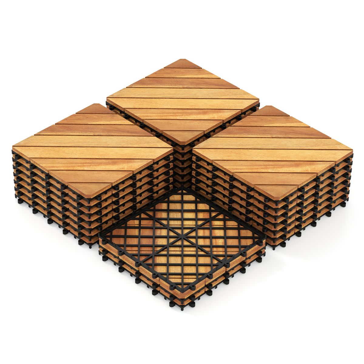Acacia Wood Interlocking Deck Tiles (12-54 Pieces)  - Arrow-30 PCS