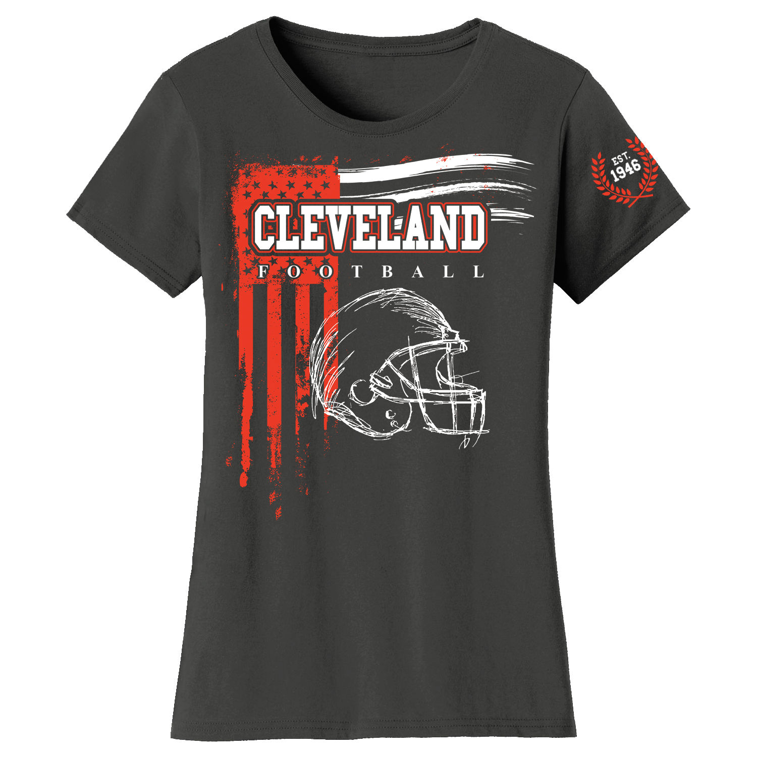 Women's Vintage USA Flag Football T-Shirt - Cleveland - Charcoal / L