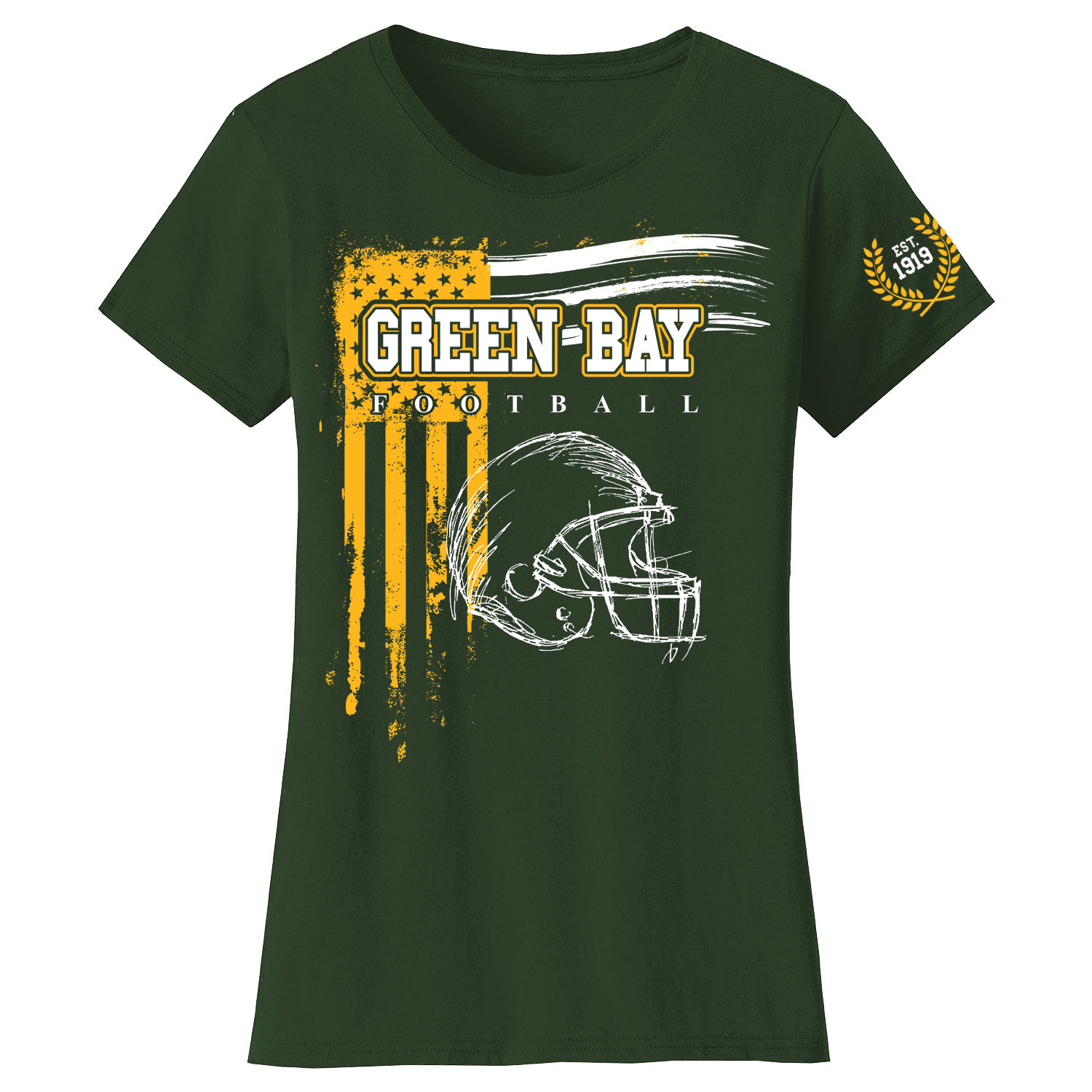 Womens Vintage USA Flag Football TShirt  Green Bay  Forest Green  M