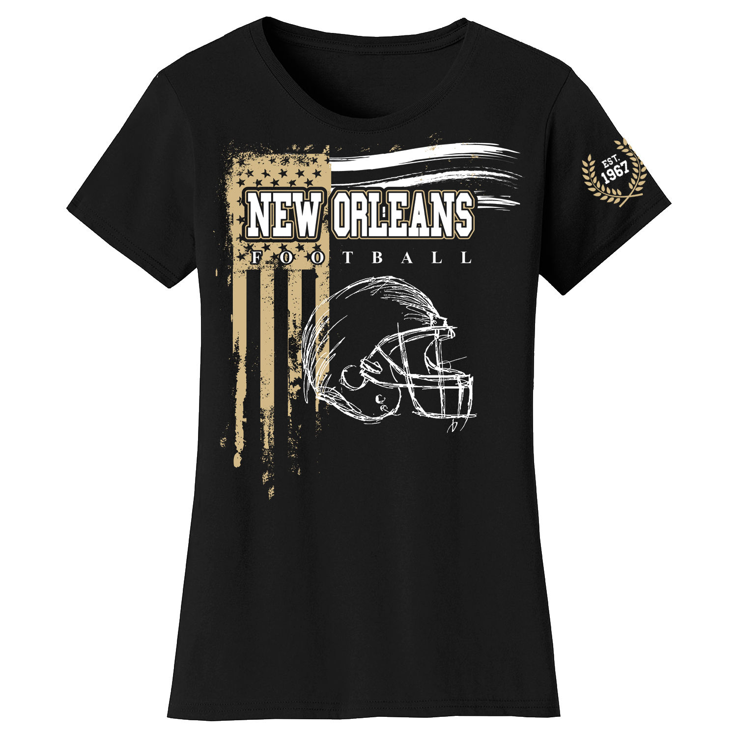 Women's Vintage USA Flag Football T-Shirt - New Orleans - Black / L