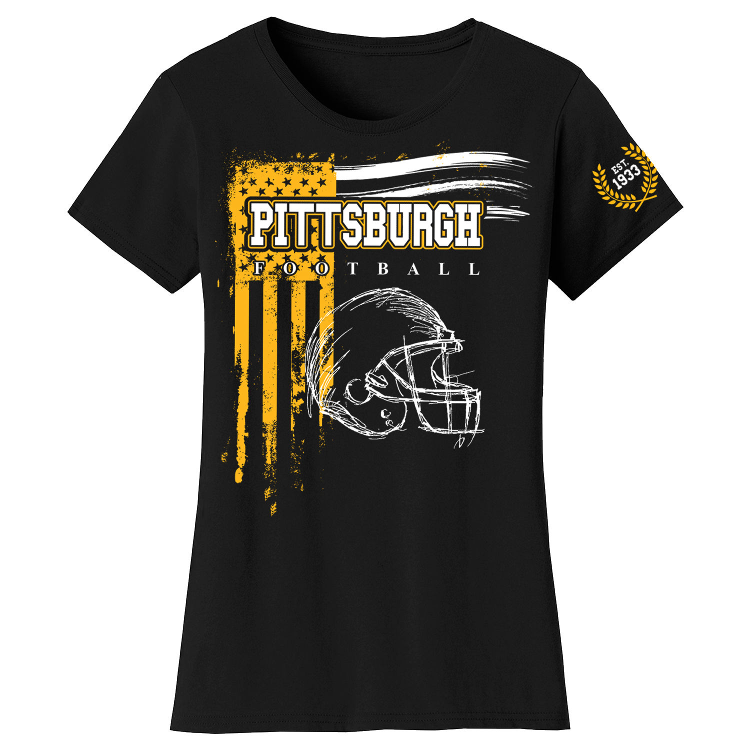 Women's Vintage USA Flag Football T-Shirt - Pittsburgh - Black / XL