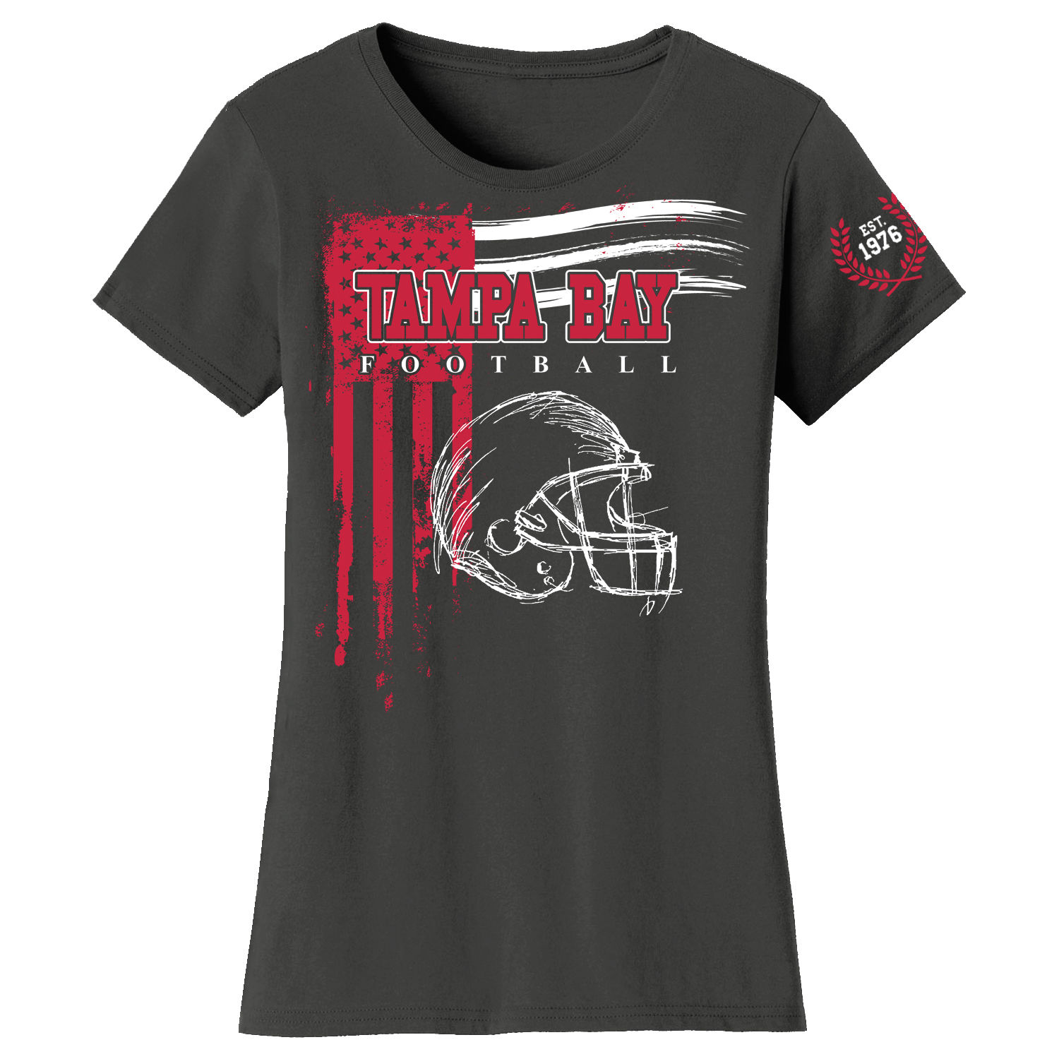 Women's Vintage USA Flag Football T-Shirt - Tampa Bay - Charcoal / 2XL
