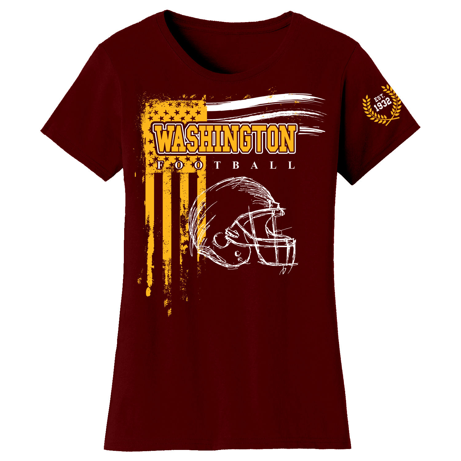 Womens Vintage USA Flag Football TShirt Washington Burgundy S