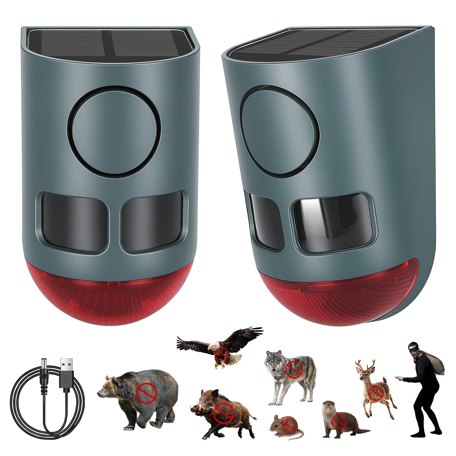 3-in-1 Ultrasonic Solar Animal Repeller (1- or 2-Pack) - 2-Pack