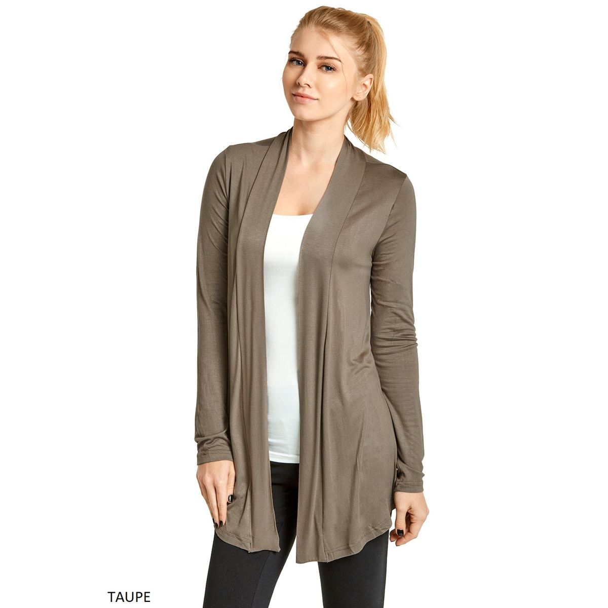Women's Lightweight Open-Front Rayon Cardigan - Taupe / S