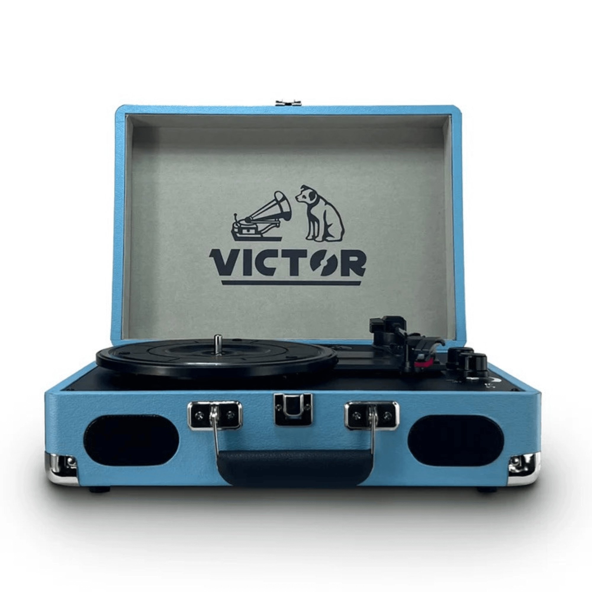 Victor Metro Plus Bluetooth Suitcase Turntable 3-Speed Vinyl Record Player with Speakers, Turquoise | Quill