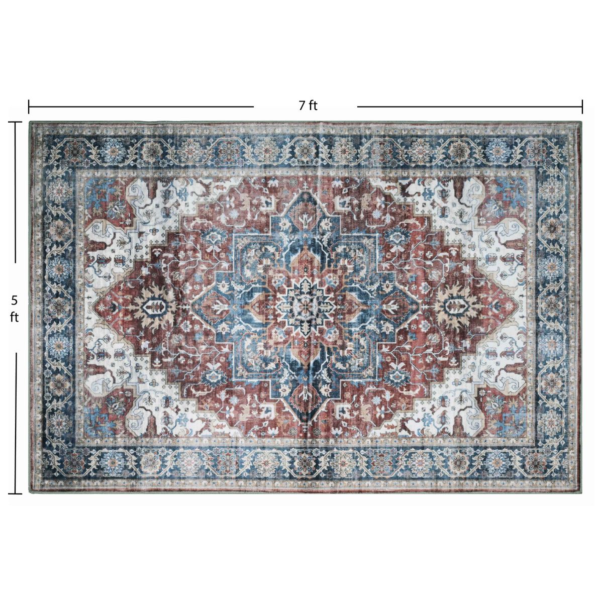 Bibb Home Washable Flannel Printed Area Rug with Latex Back - Persian Medallion 5x7 ft