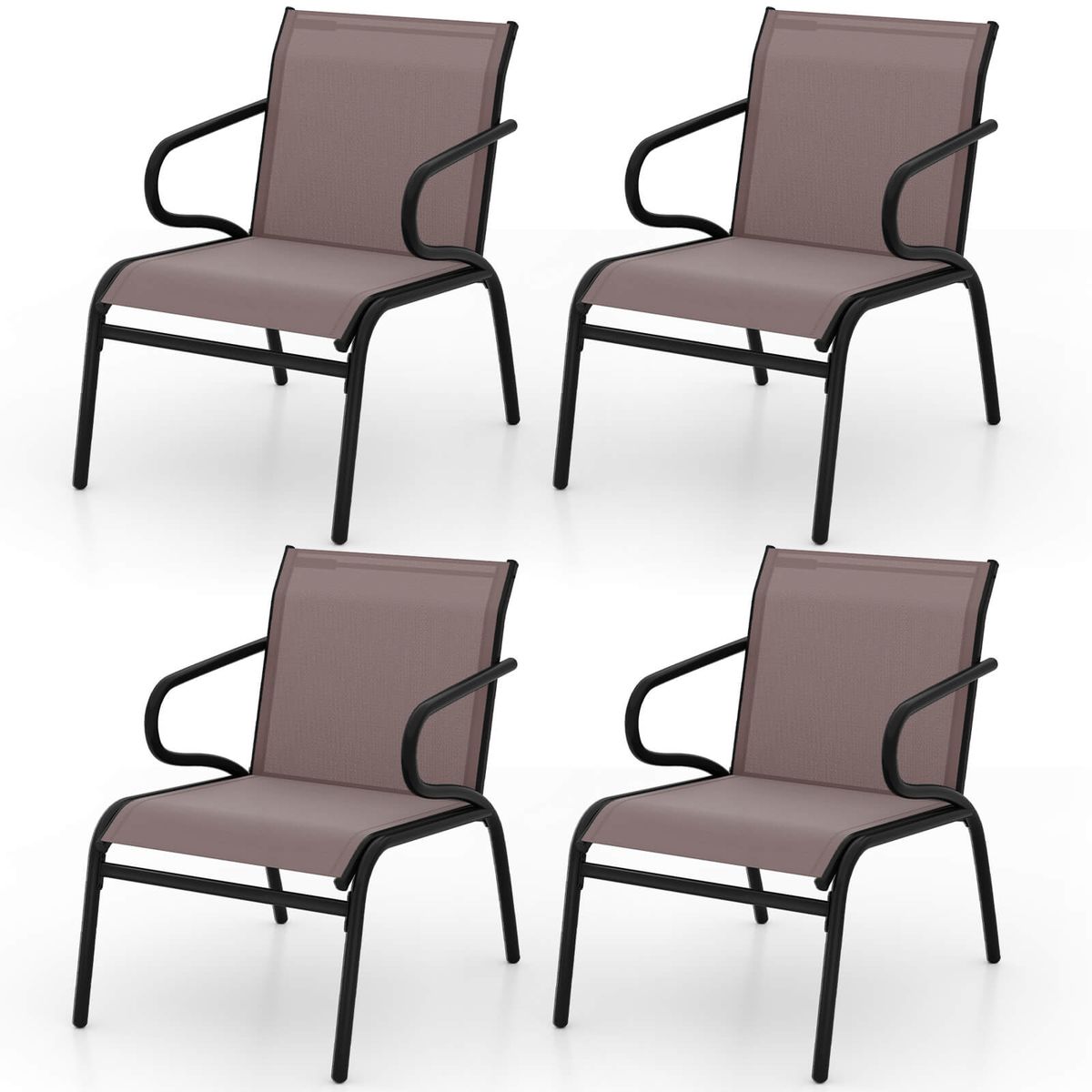 Patio Chairs with Breathable Fabric and Metal Frame (Set of 2, 4 or 6) - 4-Pack