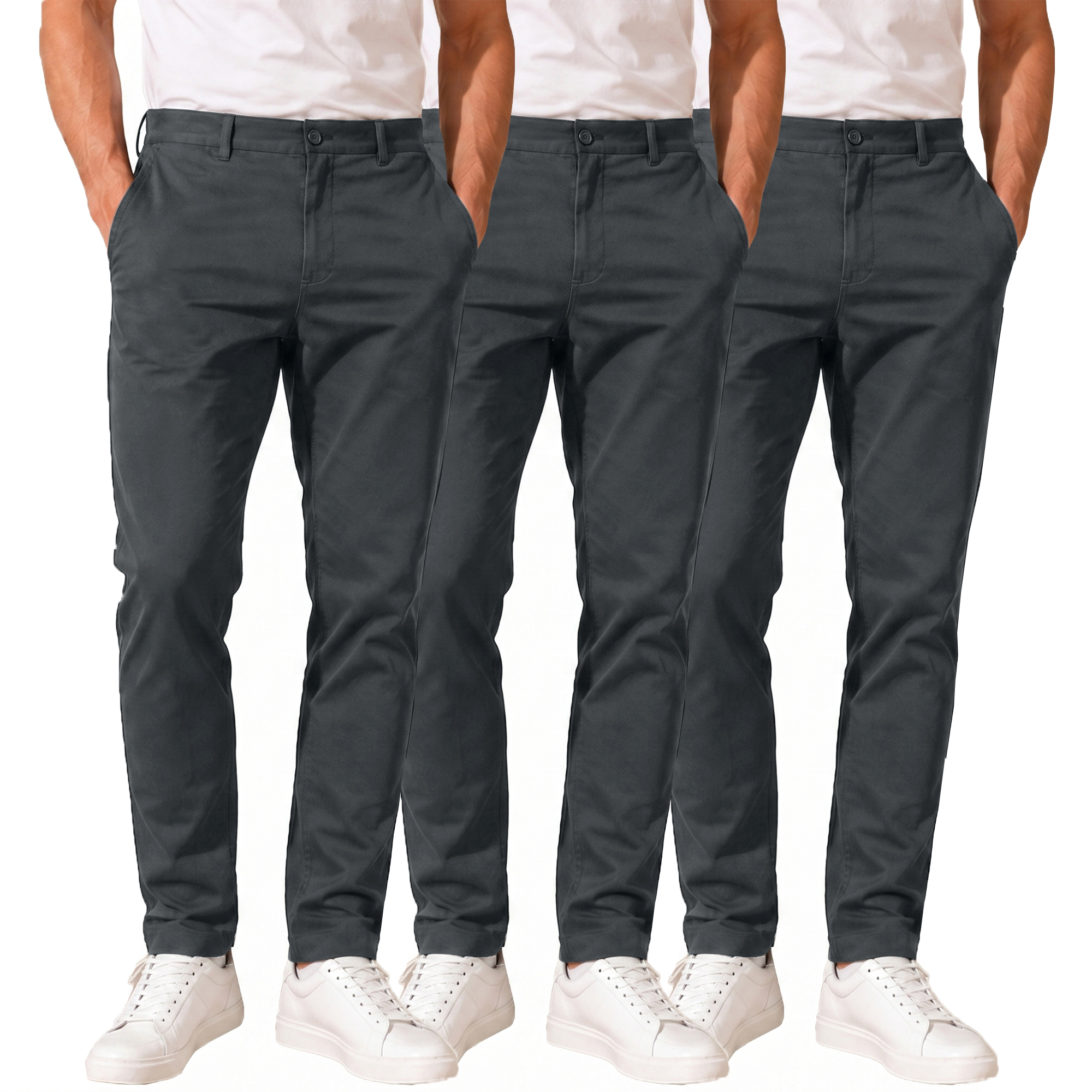 Men's Super Stretch Slim Fit Everyday Chino Pants (3-Pack) - JMSSTP-300-GRY-GRY-GRY-36
