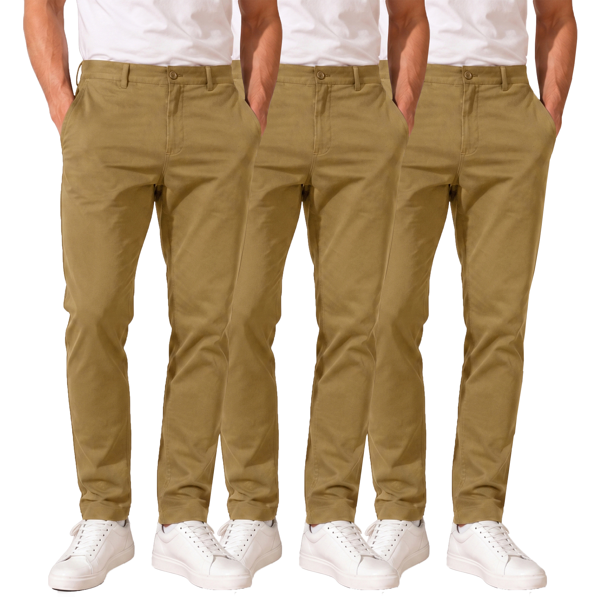 Men's Super Stretch Slim Fit Everyday Chino Pants (3-Pack) - JMSSTP-300-KHK-KHK-KHK-36