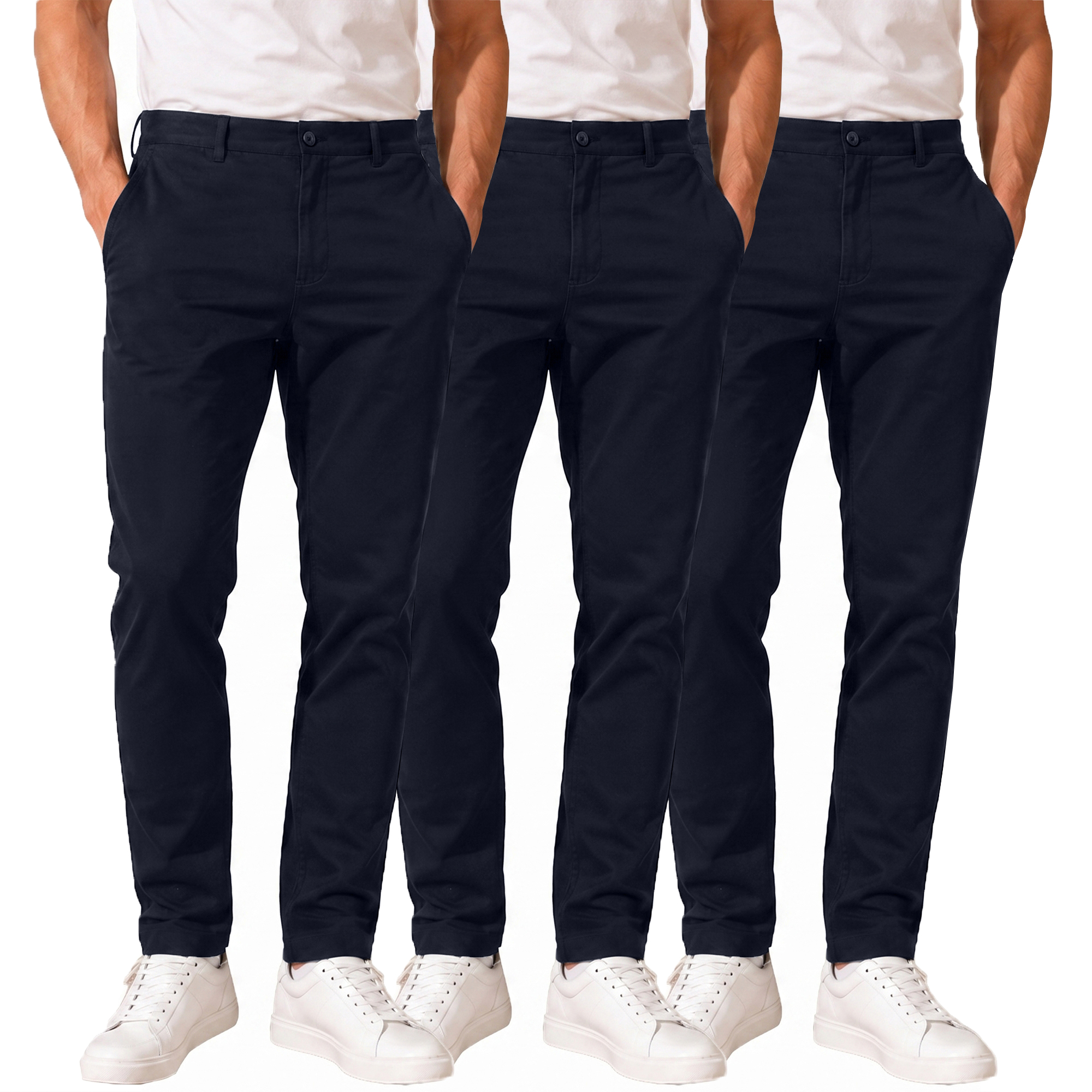 Men's Super Stretch Slim Fit Everyday Chino Pants (3-Pack) - JMSSTP-300-NV-NV-NV-32