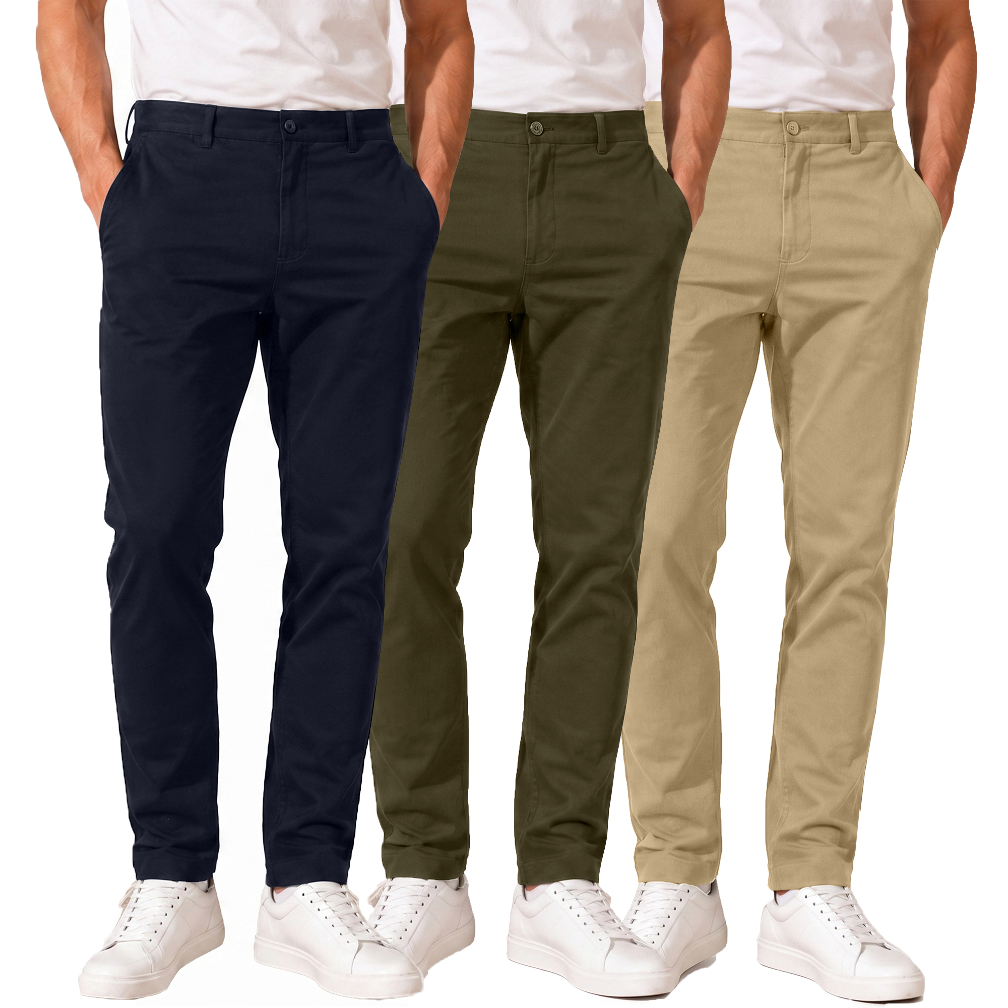 Men's Super Stretch Slim Fit Everyday Chino Pants (3-Pack) - JMSSTP-300-NV-OL-TB-30