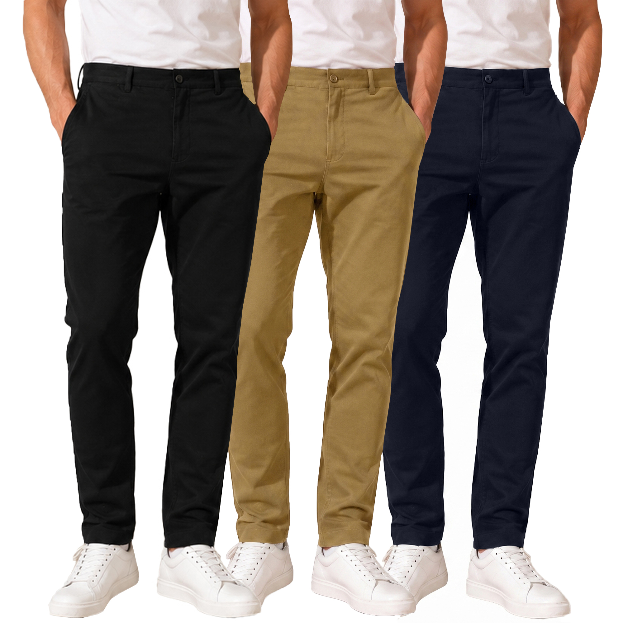 Men's Super Stretch Slim Fit Everyday Chino Pants (3-Pack) - JMSSTP-300-BK-KK-NV-32