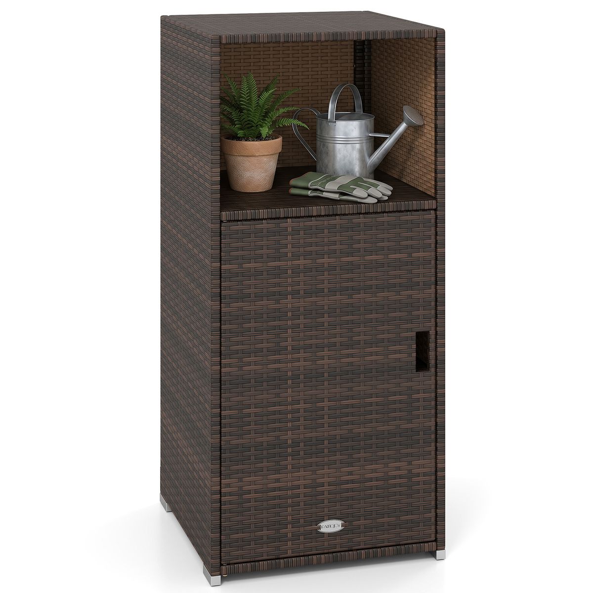Outdoor PE Wicker Storage Cabinet - Mix Brown