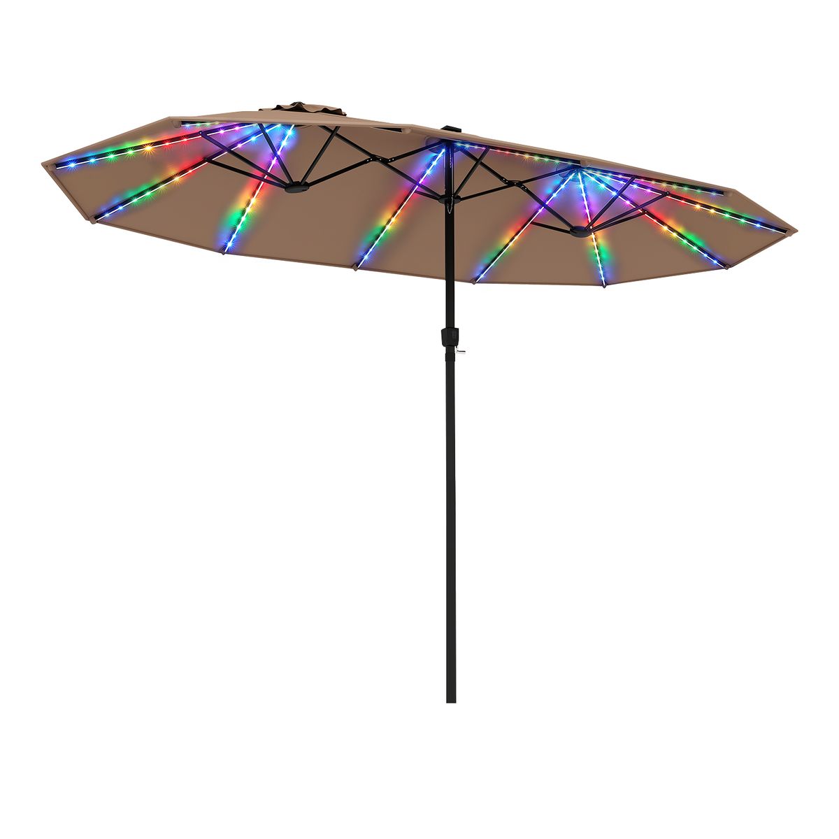 Double-Sided Patio Umbrella with Solar LEDs - without base-Brown