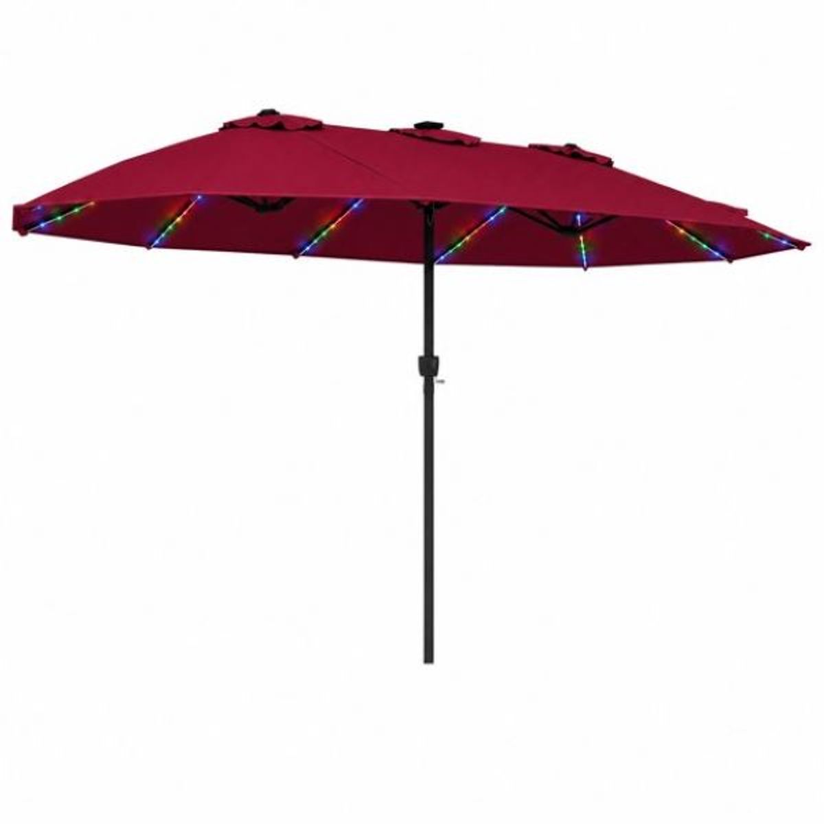 Double-Sided Patio Umbrella with Solar LEDs - without base-Red