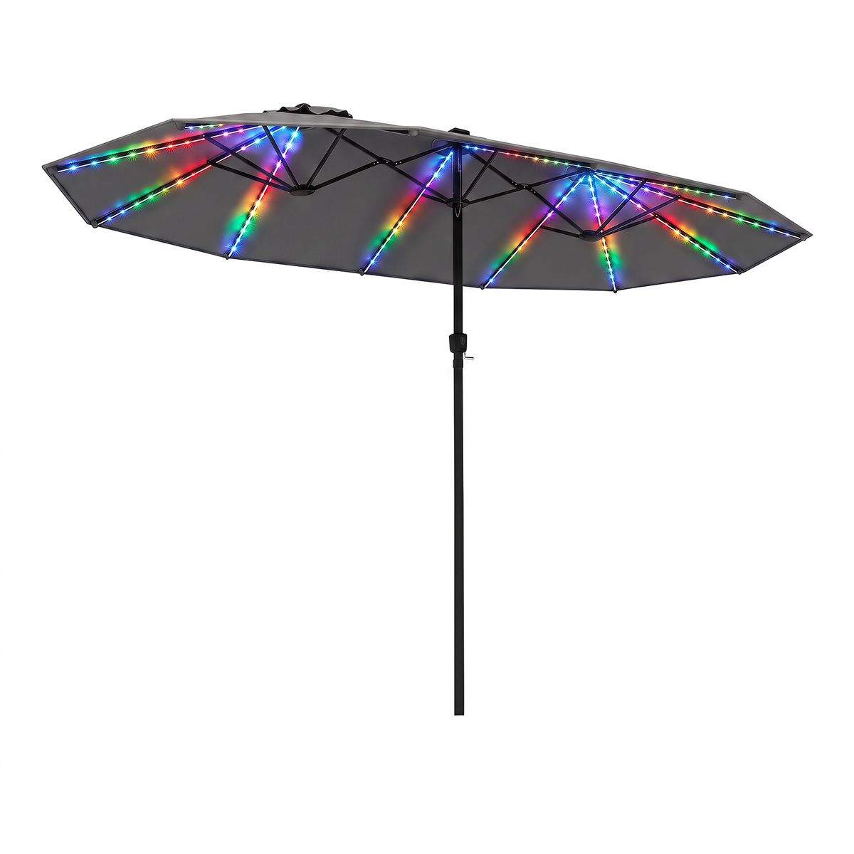 Double-Sided Patio Umbrella with Solar LEDs - without base-Gray