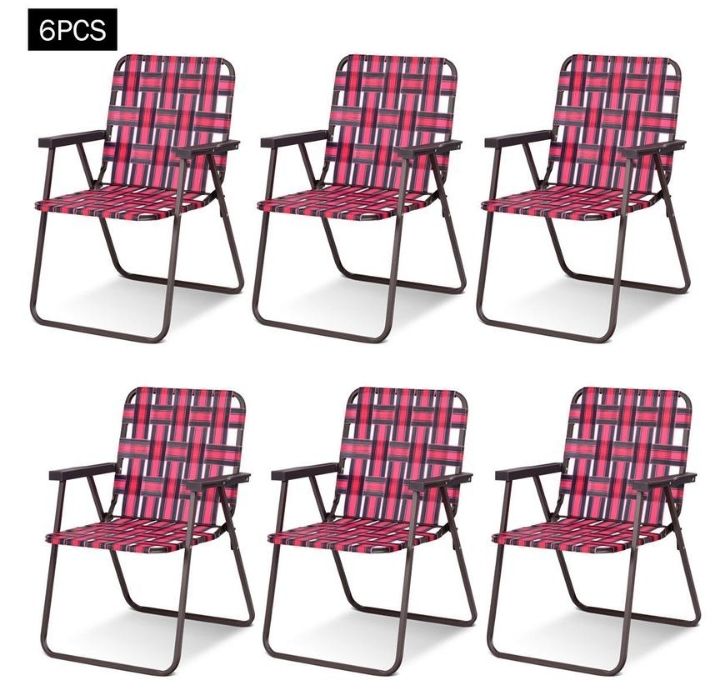 Folding Steel and PE Webbed Lawn Chair (2- to 6-Pack) - Red 6-Pack