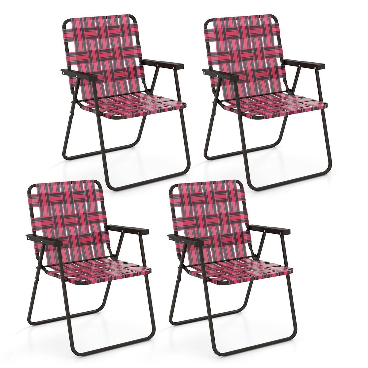 Folding Steel and PE Webbed Lawn Chair (2- to 6-Pack) - Red 4-Pack