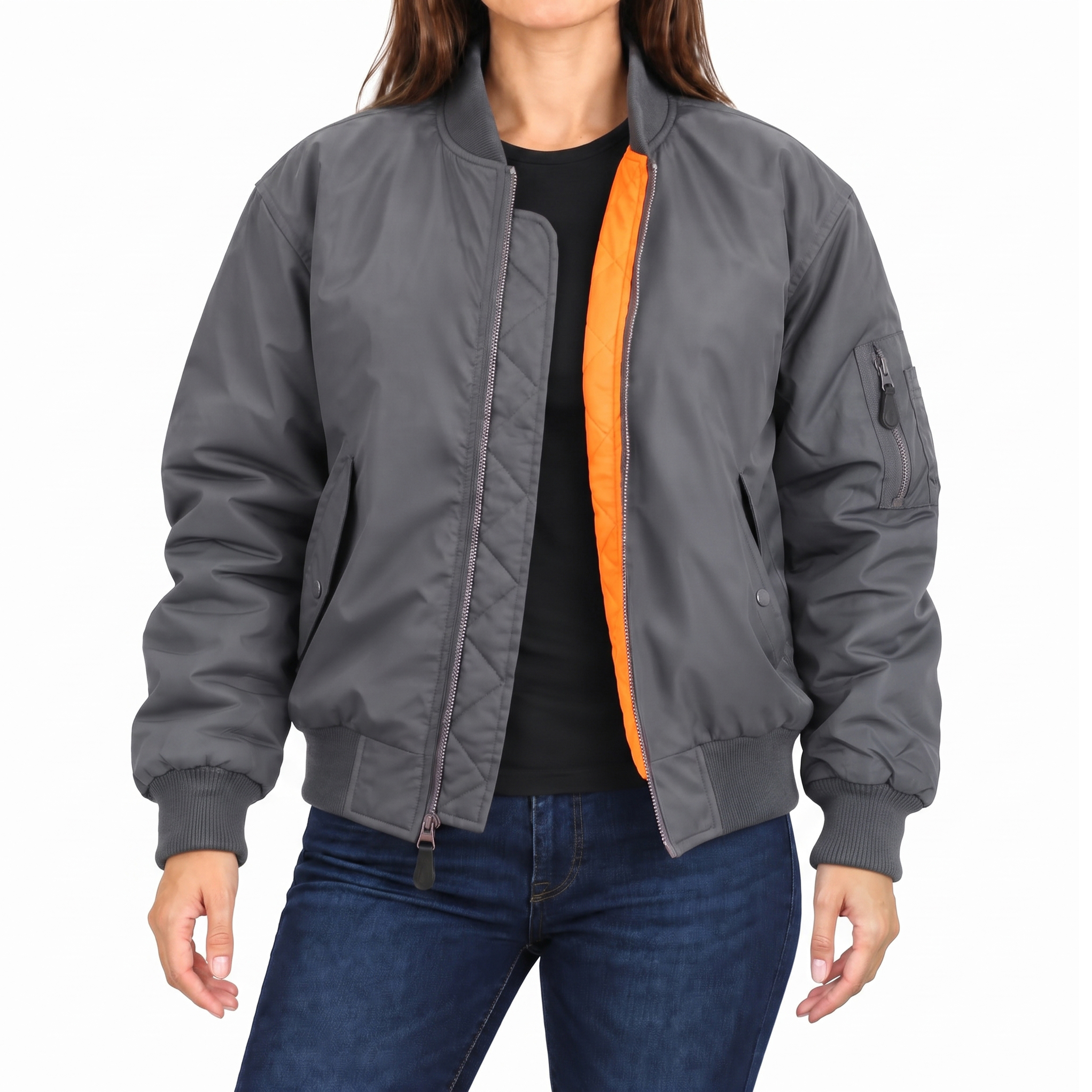 Women's Heavyweight Oversize Loose-Fit Bomber Jacket - SP-2908-CH-M