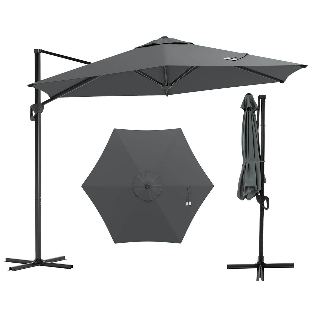 9FT Cantilever Patio Umbrella with 2-Section Design - Gray