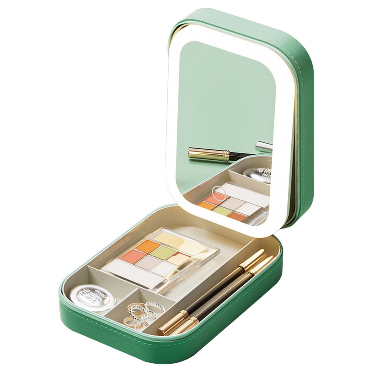 Travel Makeup Bag  LED Mirror   Green