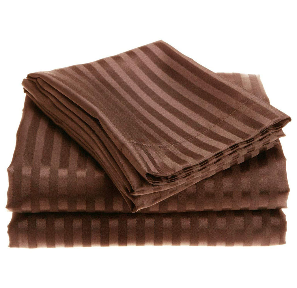 4-Piece Brushed Microfiber Dobby Striped Sheet Set - Full - Chocolate