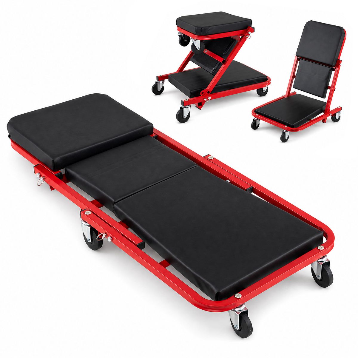 3-in-1 Folding Mechanic Creeper - Black+Red