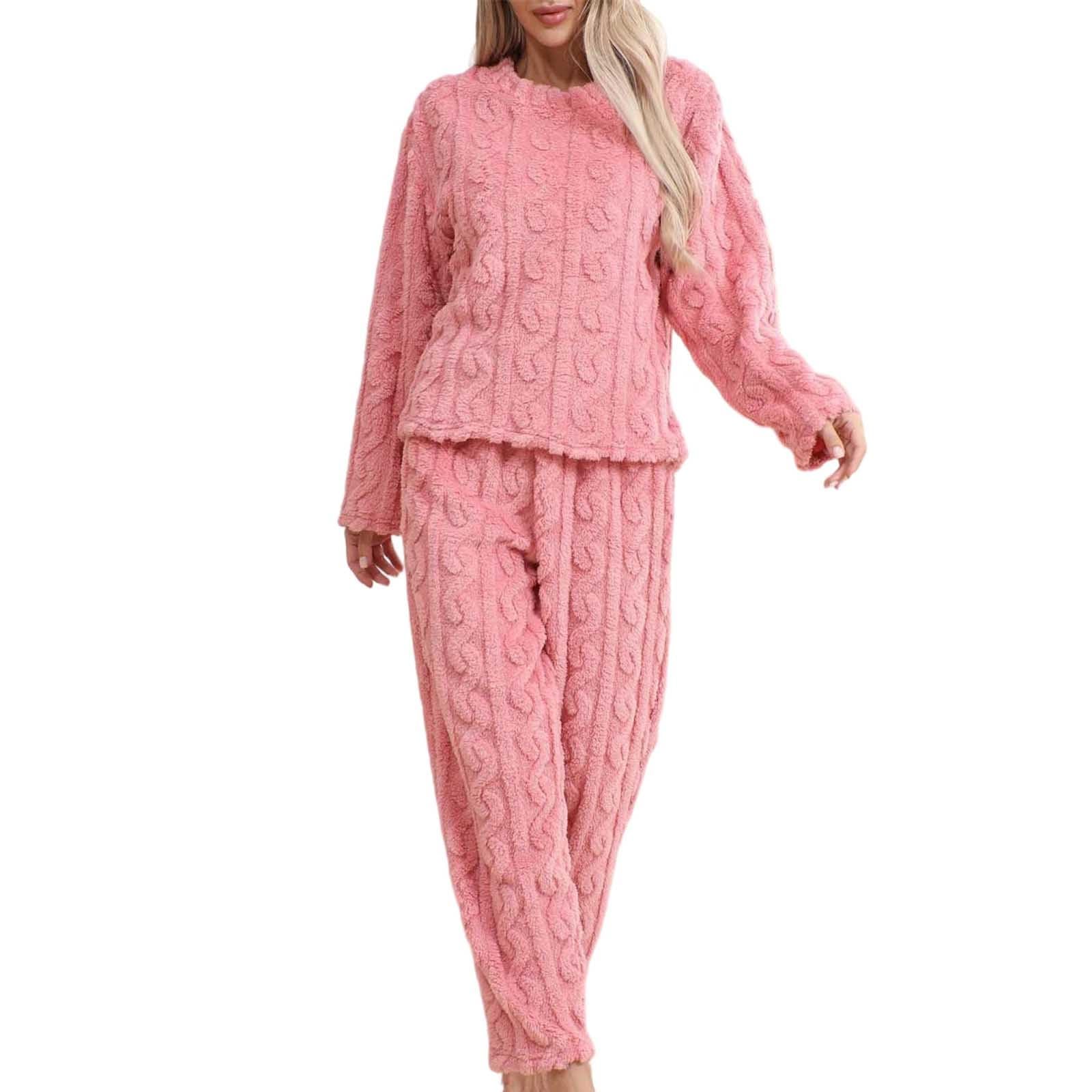 Women's Fuzzy Pajama Set - Pink-M