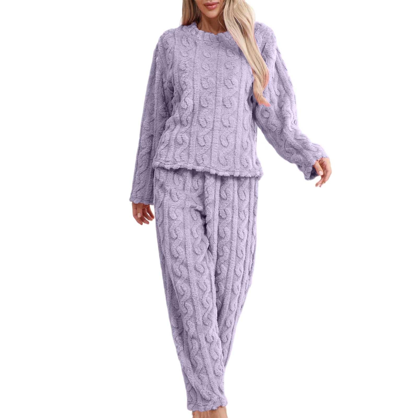 Women's Fuzzy Pajama Set - Purple-S