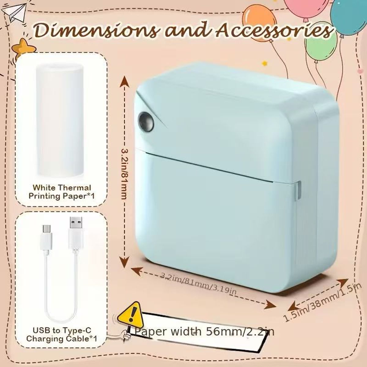 Mini Inkless Bluetooth Phone Pocket Thermal Printer - Blue
