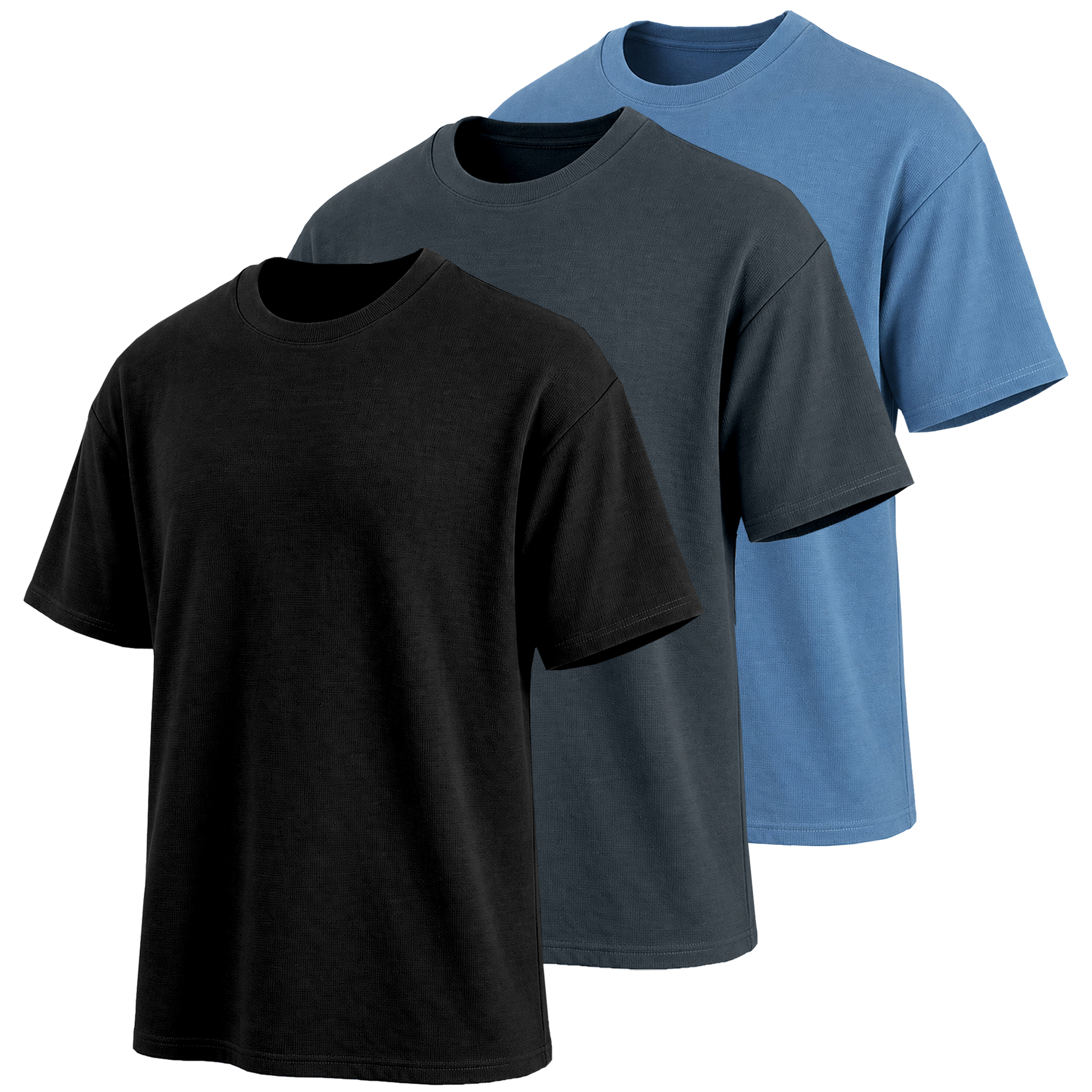 Men’s Heavyweight Oversized Drop Shoulder Tee (3-Pack) - M2MT-700-BK-DG-SBL - XL