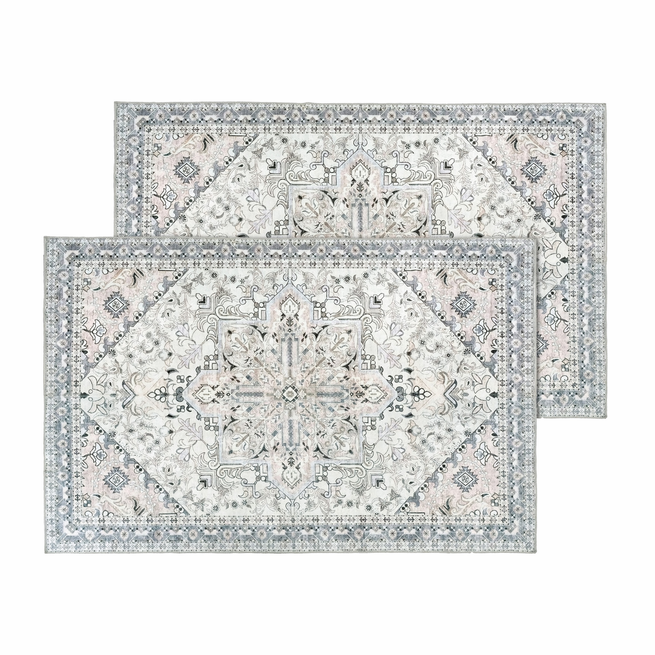 Kathy Ireland Soft Brushed Flannel Washable Rug - 27x45 - 2 Pack / Ivory Tapestry