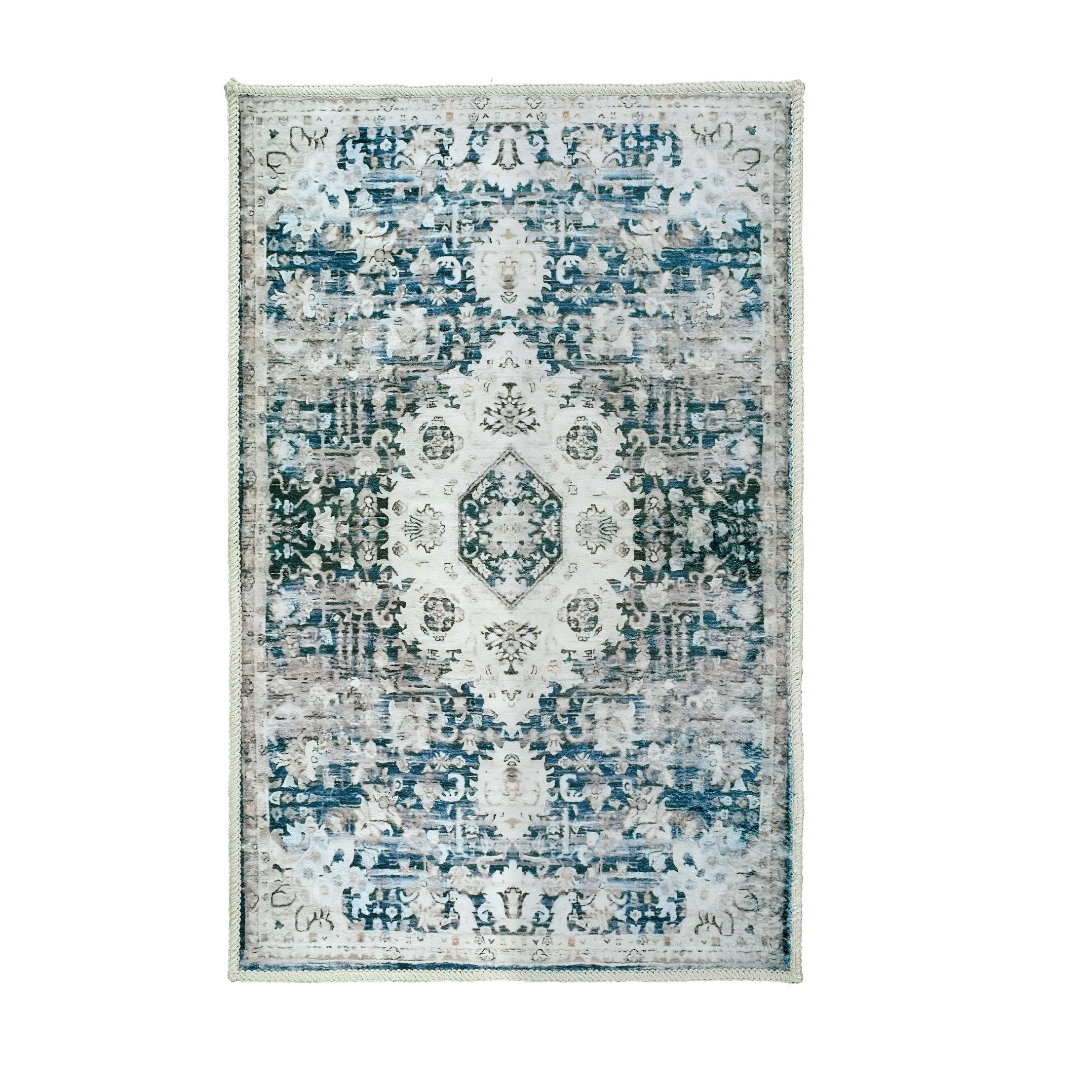 Kathy Ireland Soft Brushed Flannel Washable Rug - 4x6FT / Blue Heritage