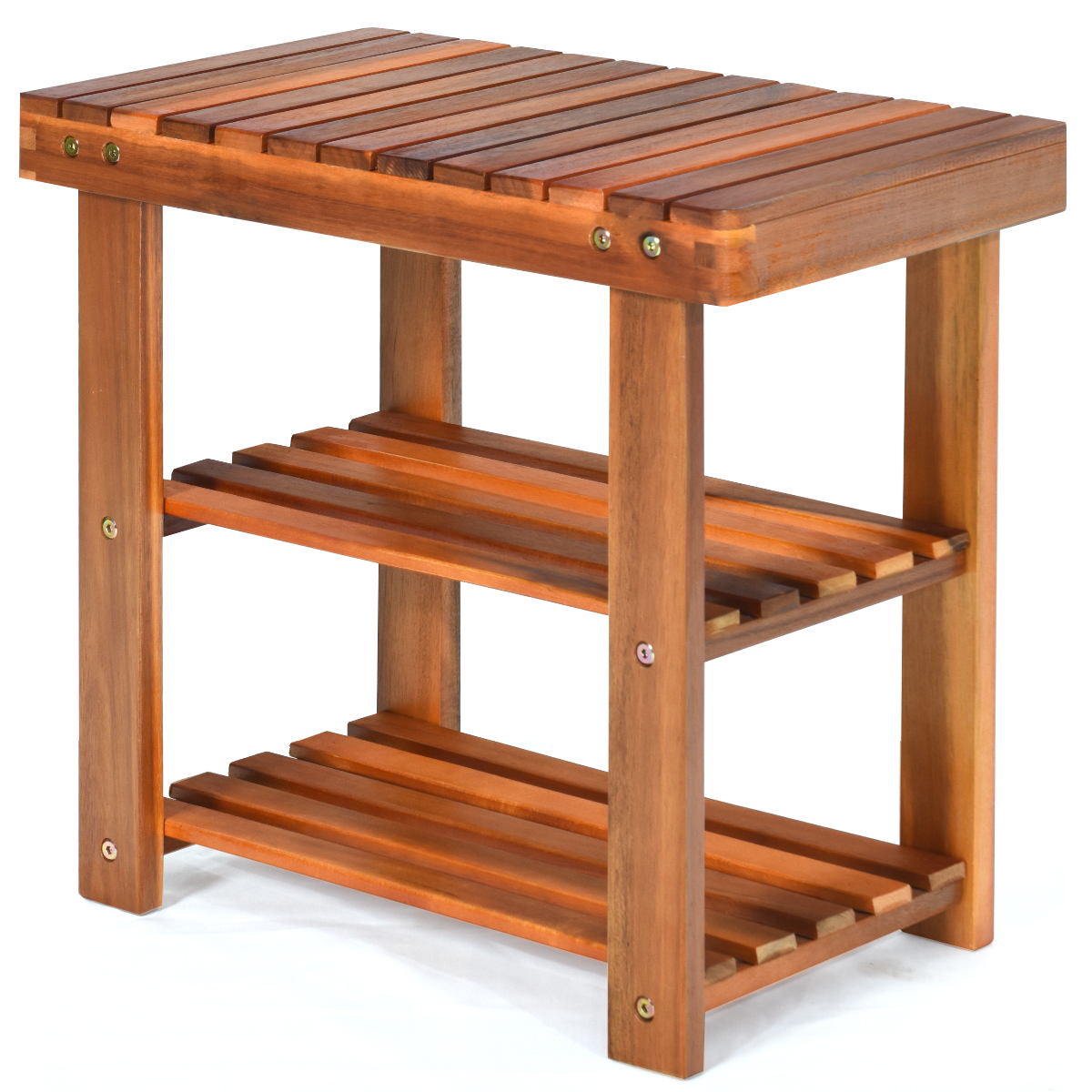 3-Tier Wood Shoe Rack 19' Shoe Bench Freestanding Boots Organizer Heavy-duty - Brown