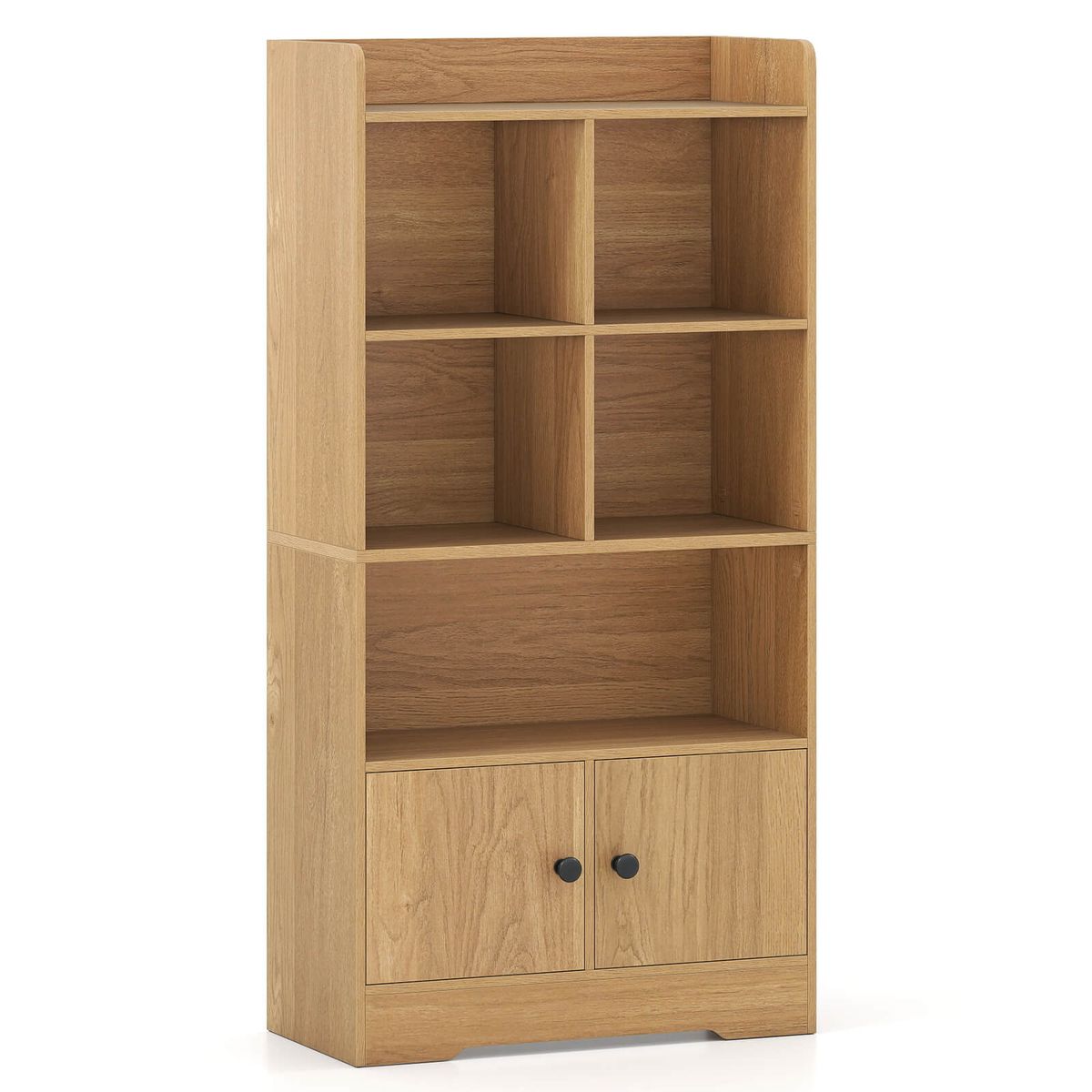 Freestanding Bookshelf with 2-Door Storage Cabinets - Natural