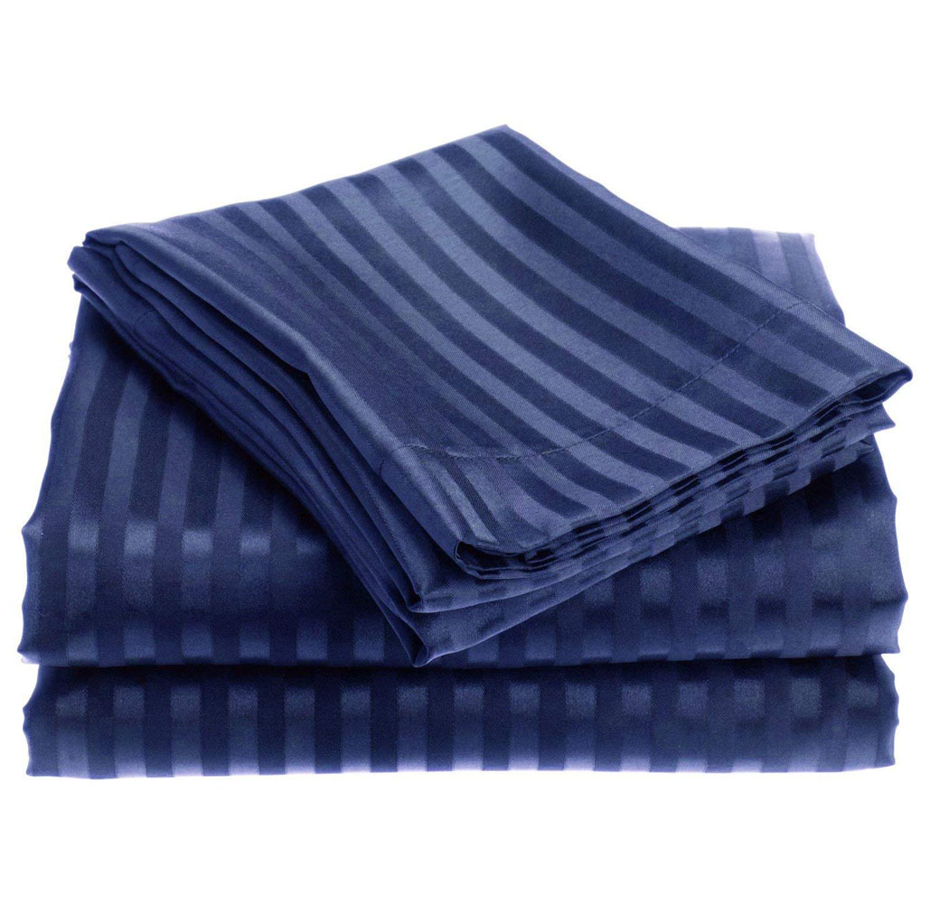 4-Piece Brushed Microfiber Dobby Striped Sheet Set - King - Navy
